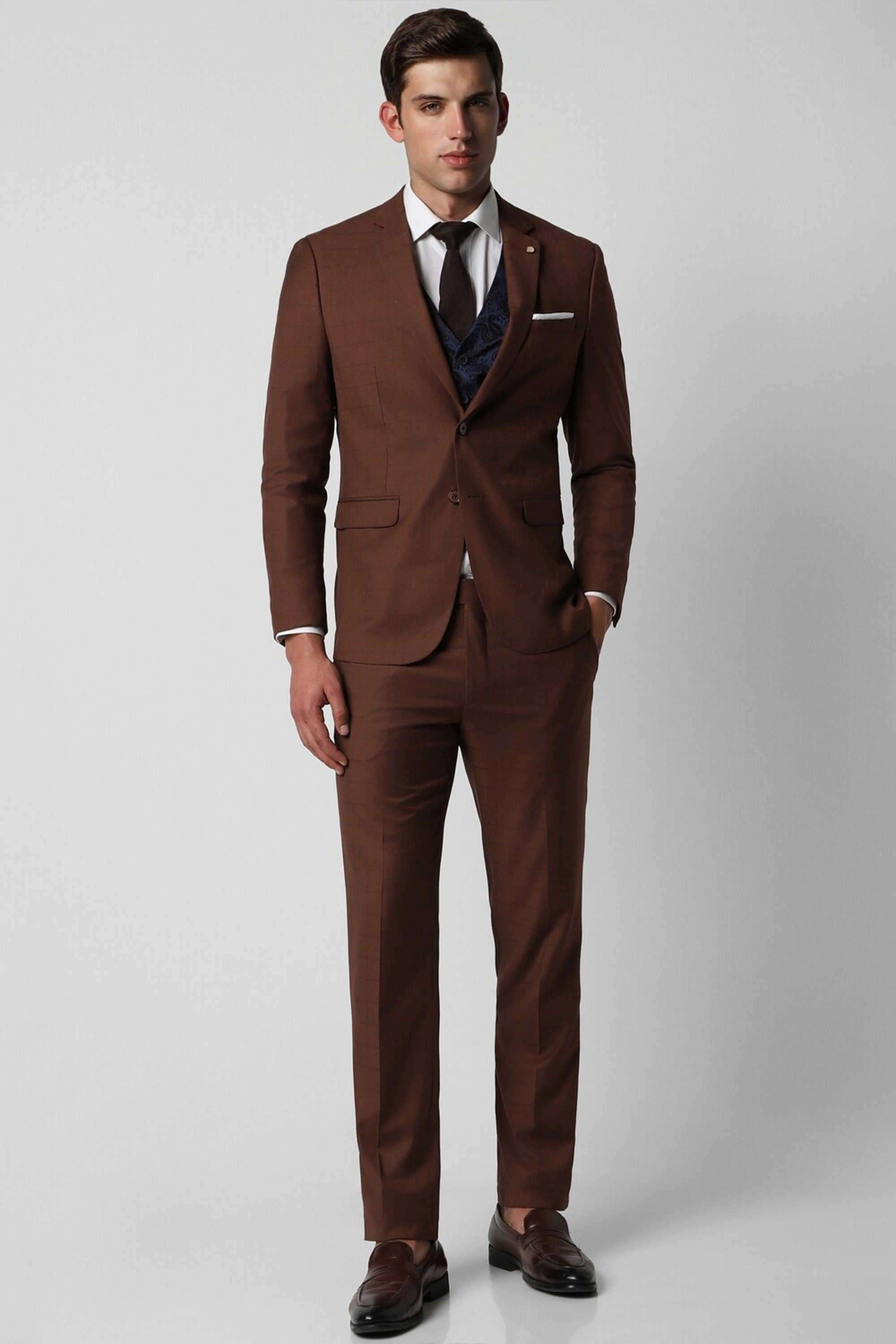 Checks-Blended-Fabric-Slim-Fit-Men-Formal-Wear-Suit