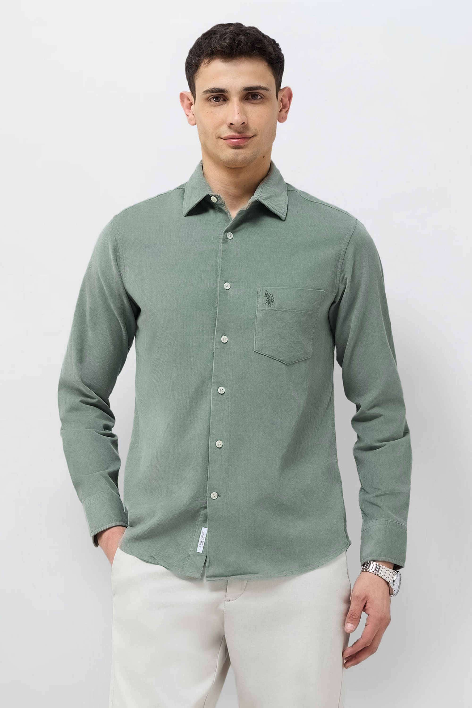 Solid-Cotton-Tailored-Fit-Men-s-Casual-Wear-Shirt