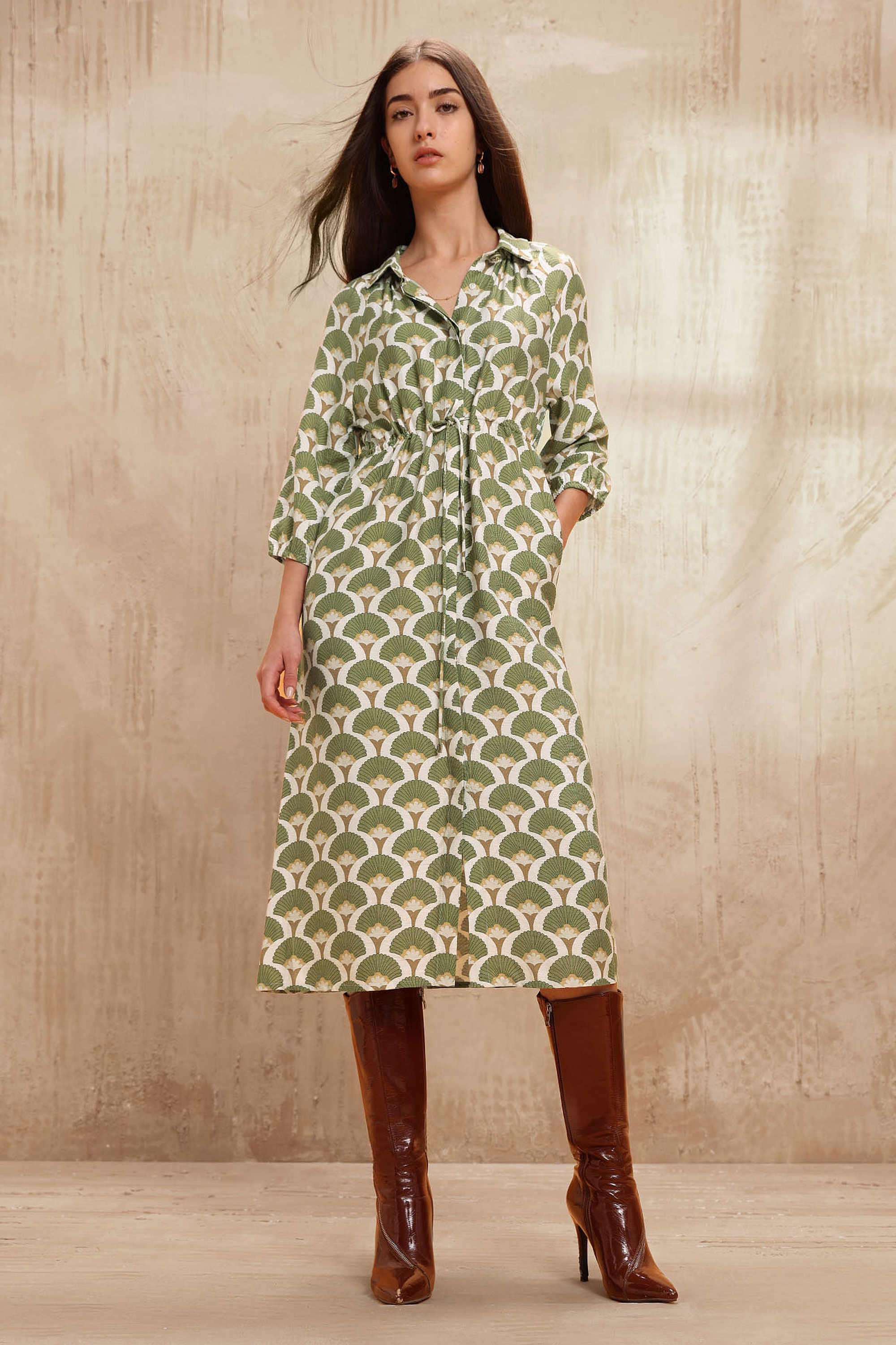 Printed-Nylon-Collared-Women-s-Dress