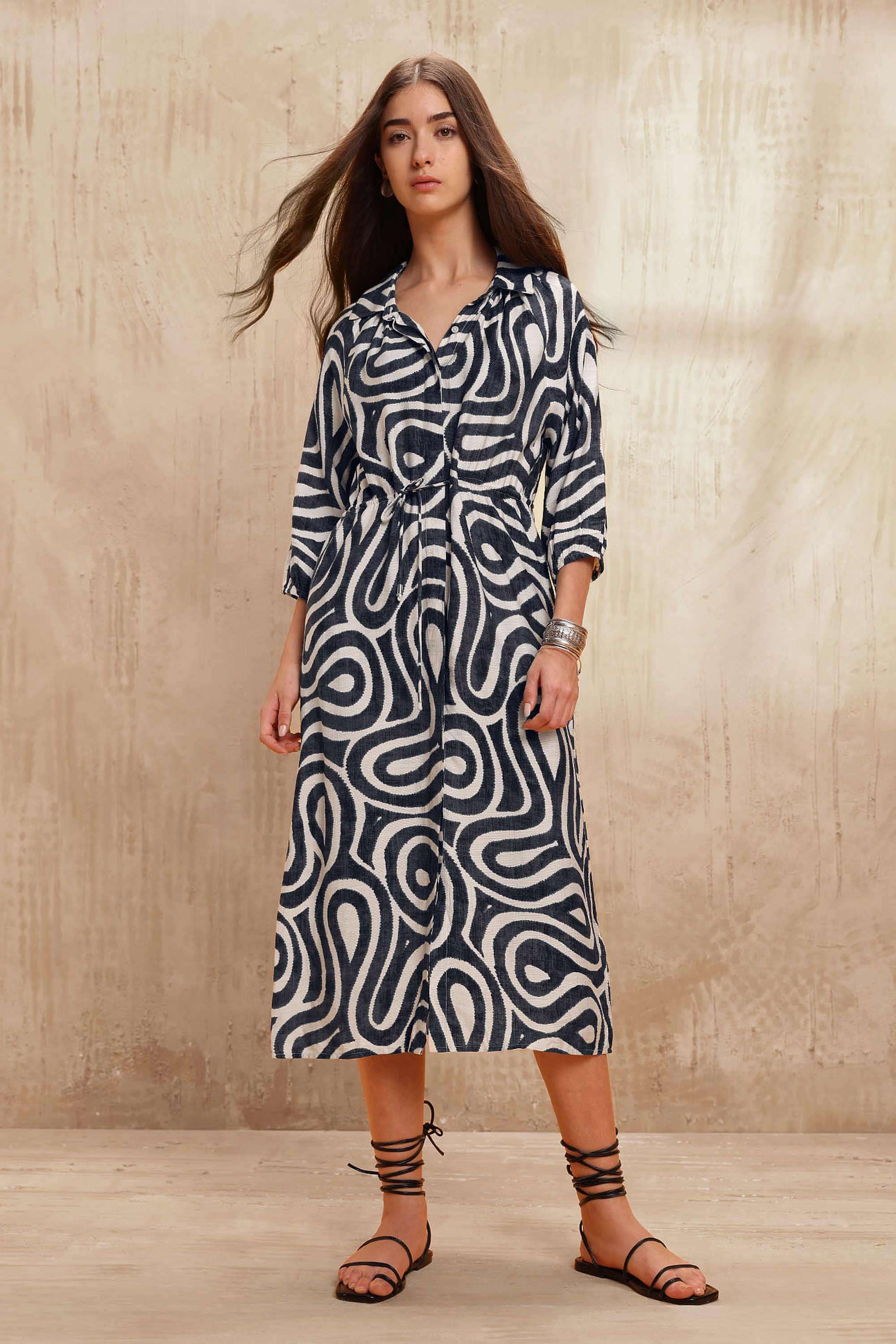 Printed-Nylon-Collared-Women-s-Dress