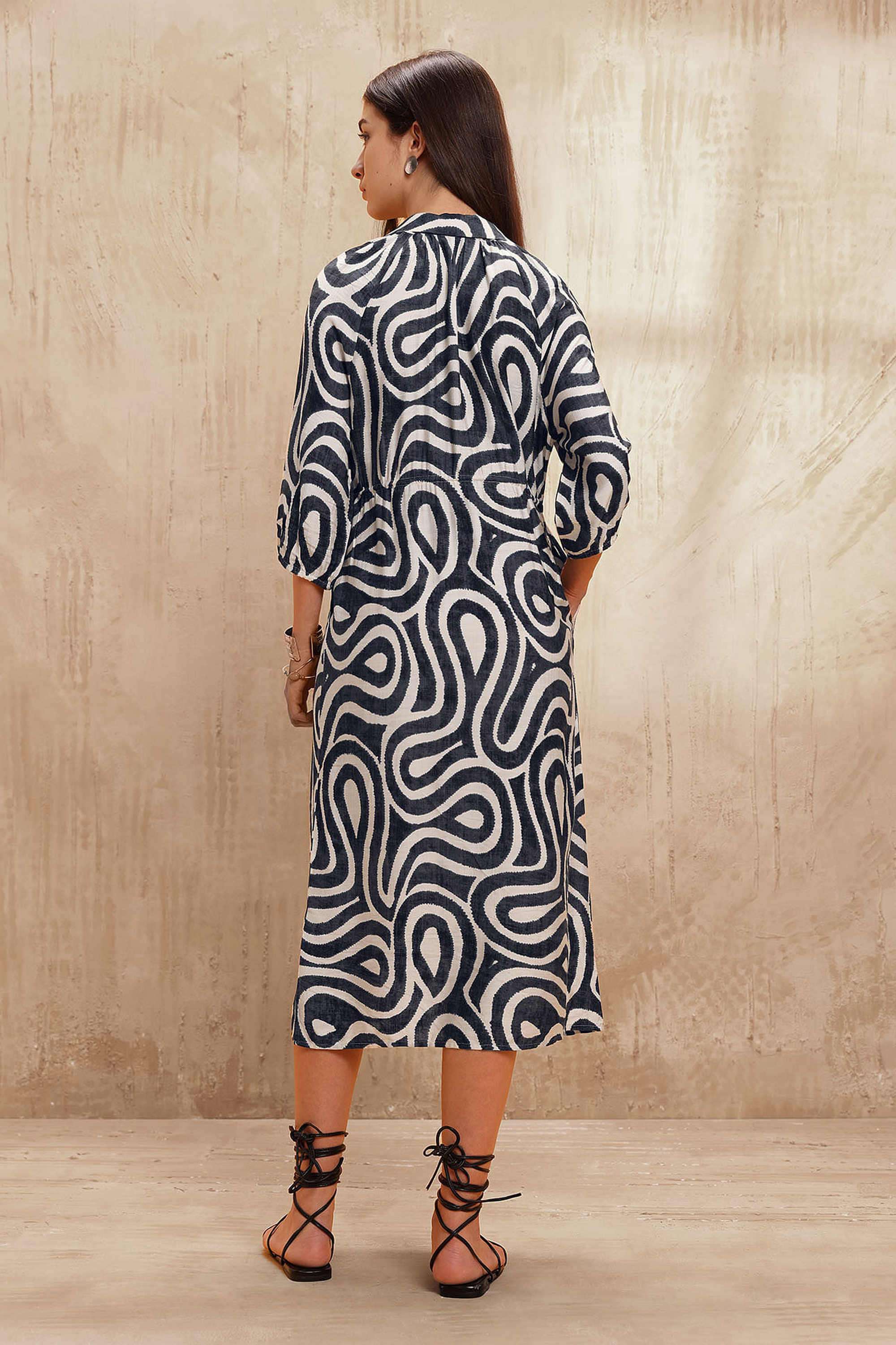 Printed-Nylon-Collared-Women-s-Dress