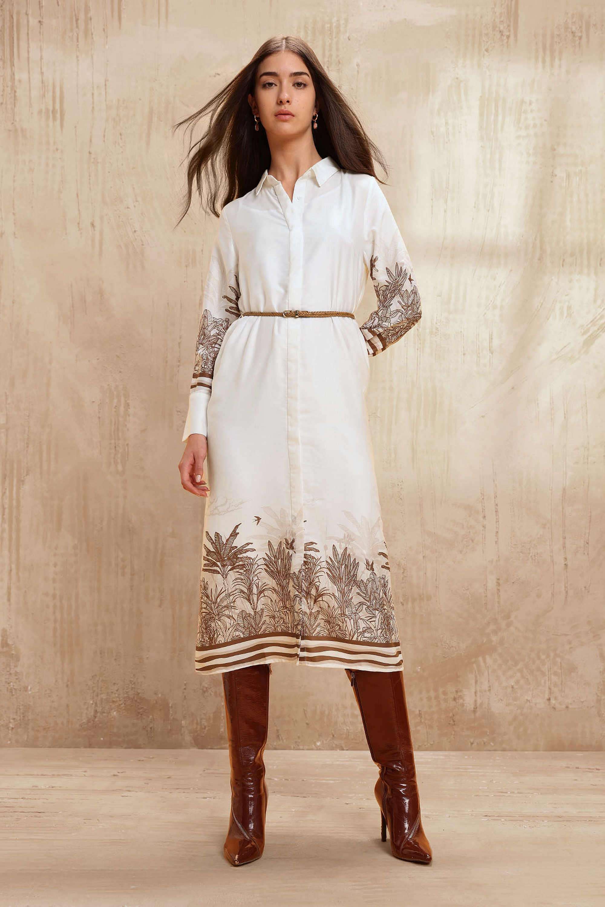 Printed-Polyester-Collared-Women-s-Dress