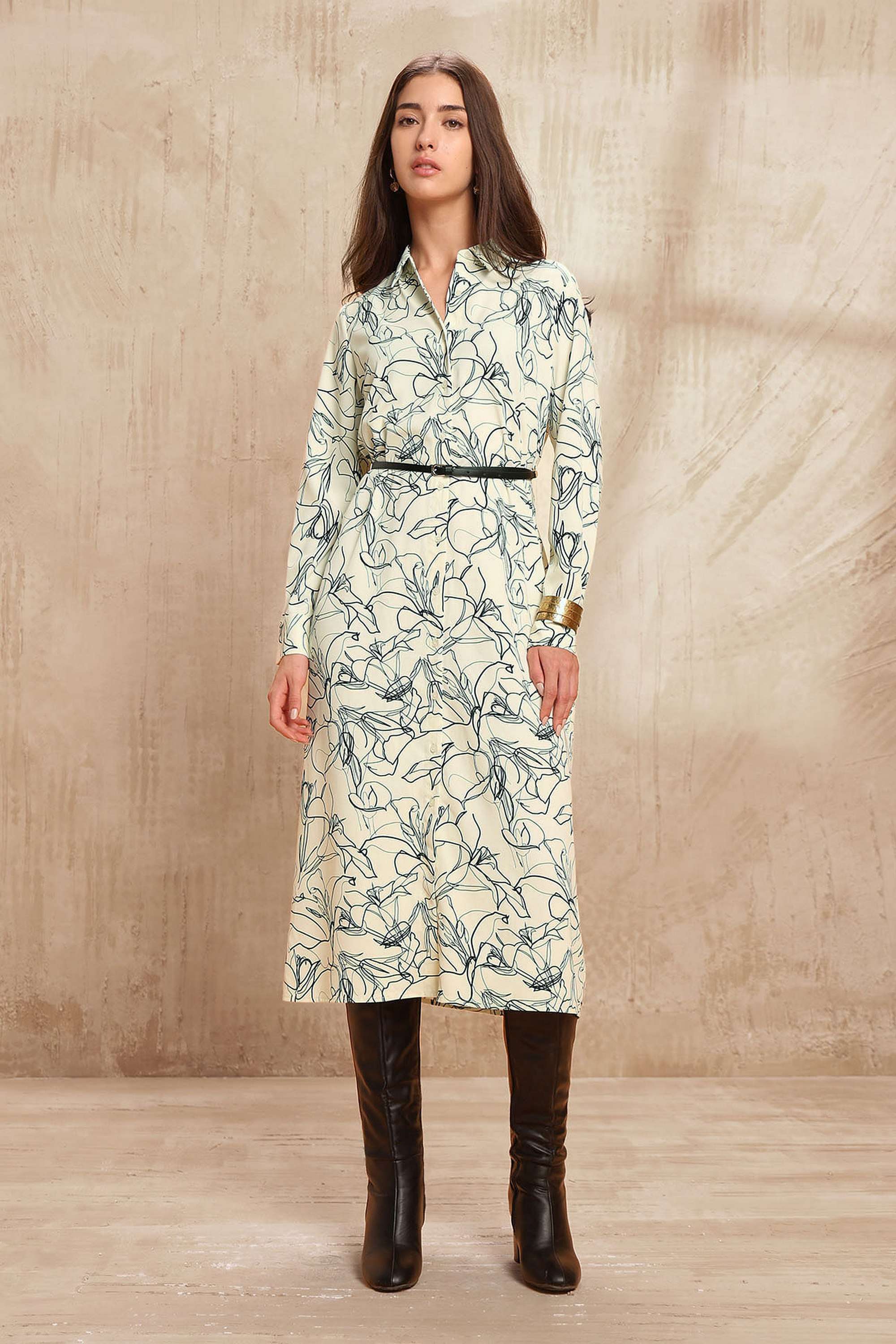 Printed-Polyester-Collared-Women-s-Dress