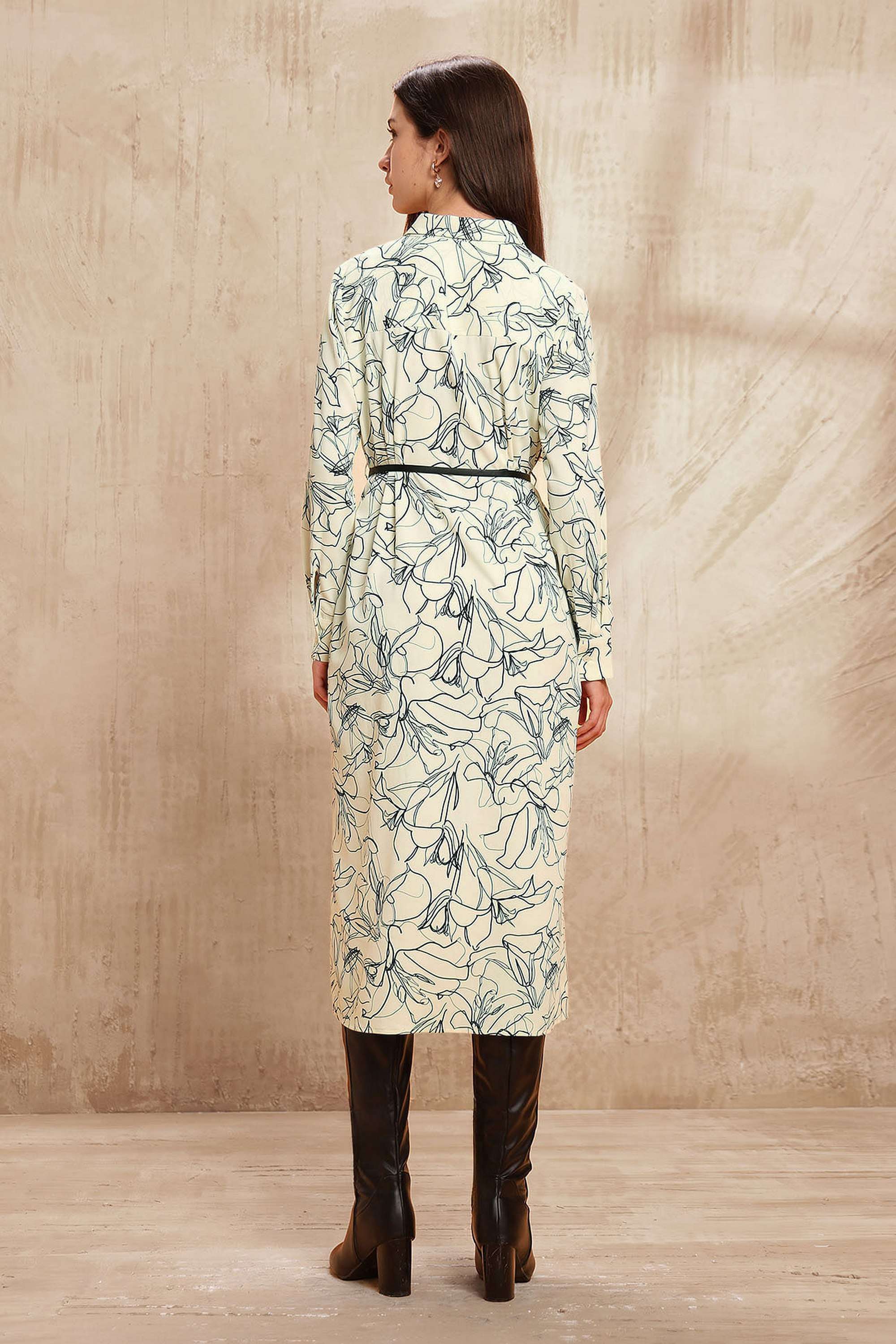 Printed-Polyester-Collared-Women-s-Dress