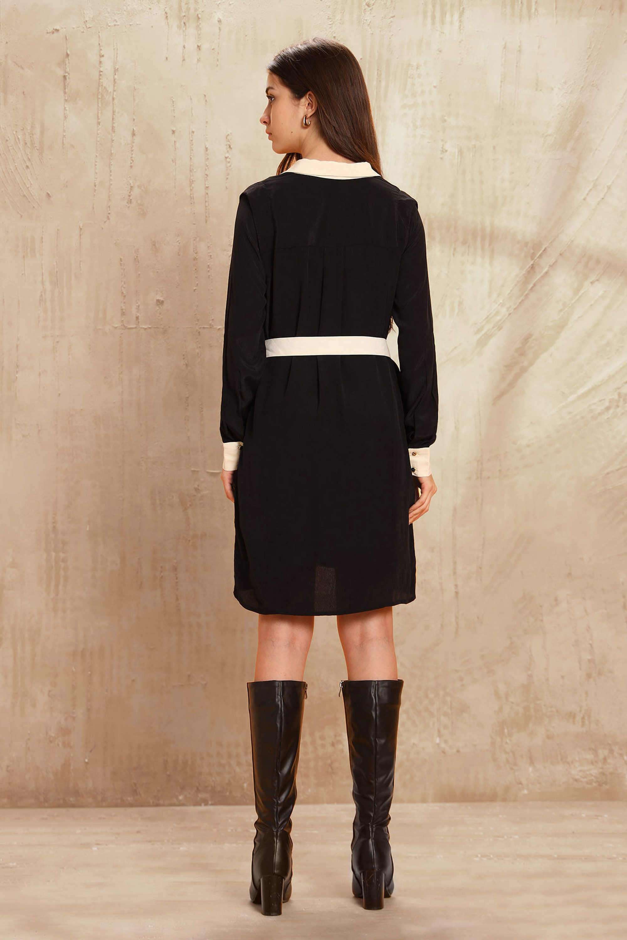 Solid-Viscose-Collared-Women-s-Dress