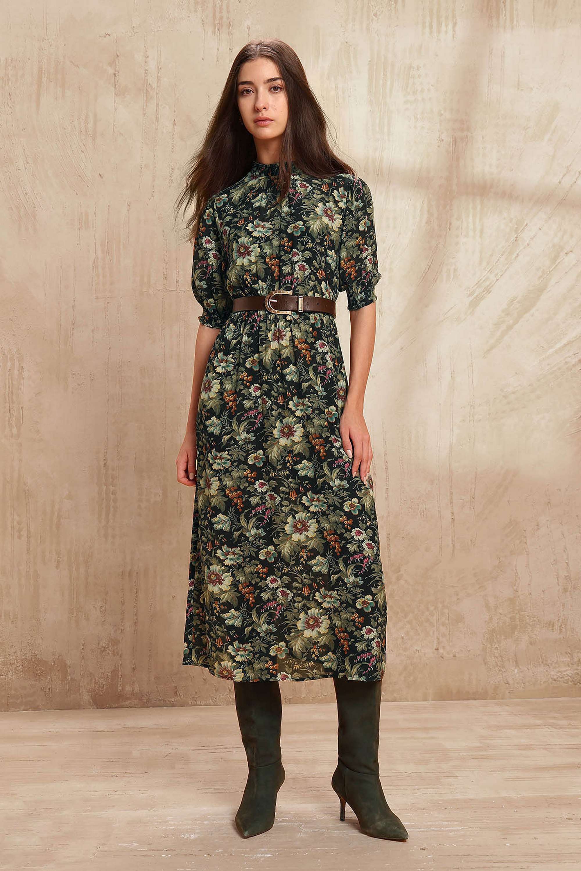 Printed-Viscose-High-Neck-Women-s-Dress