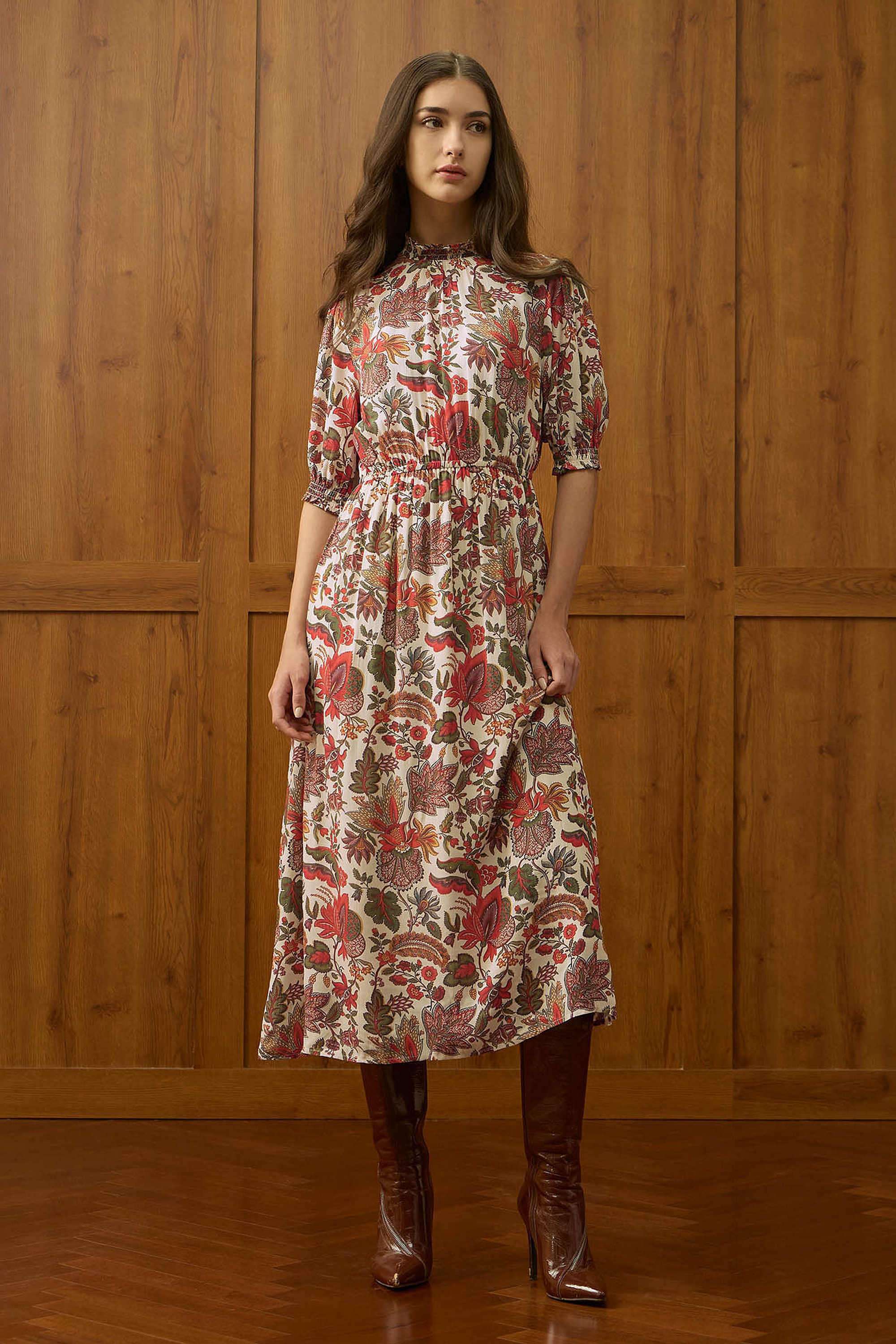 Printed-Viscose-High-Neck-Women-s-Dress