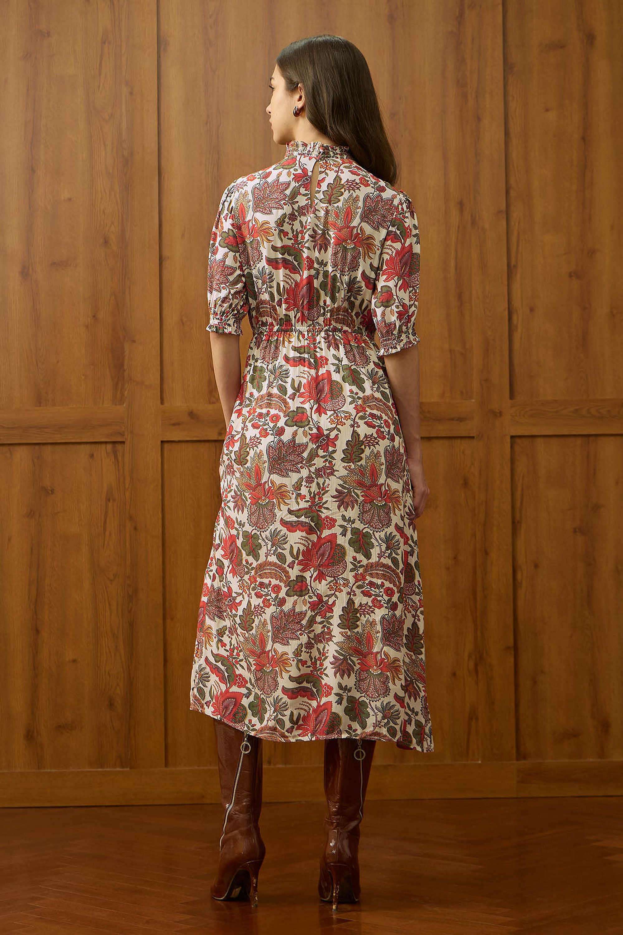 Printed-Viscose-High-Neck-Women-s-Dress