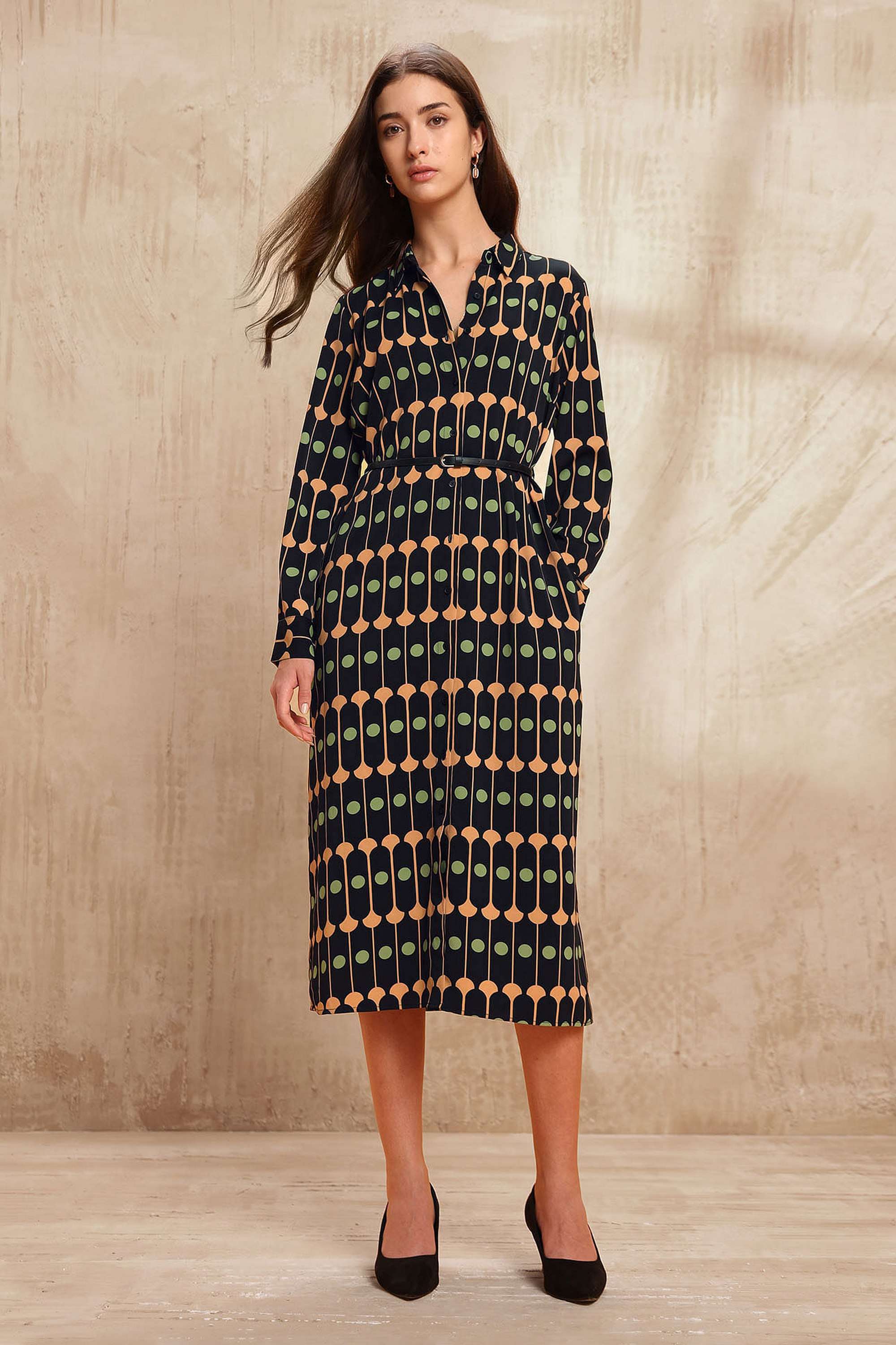 Printed-Polyester-Collared-Women-s-Dress