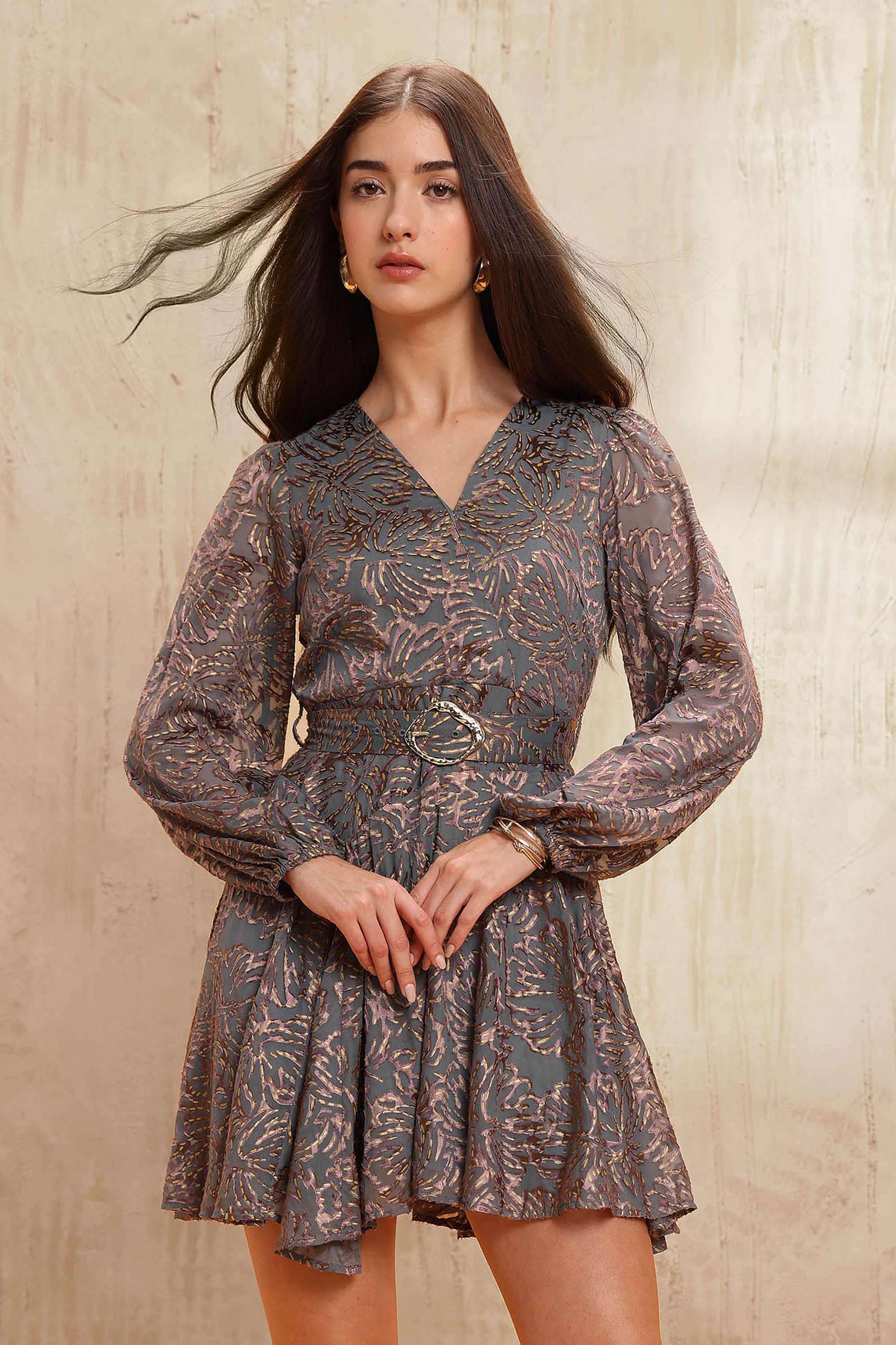 Printed-Viscose-V-Neck-Women-s-Dress