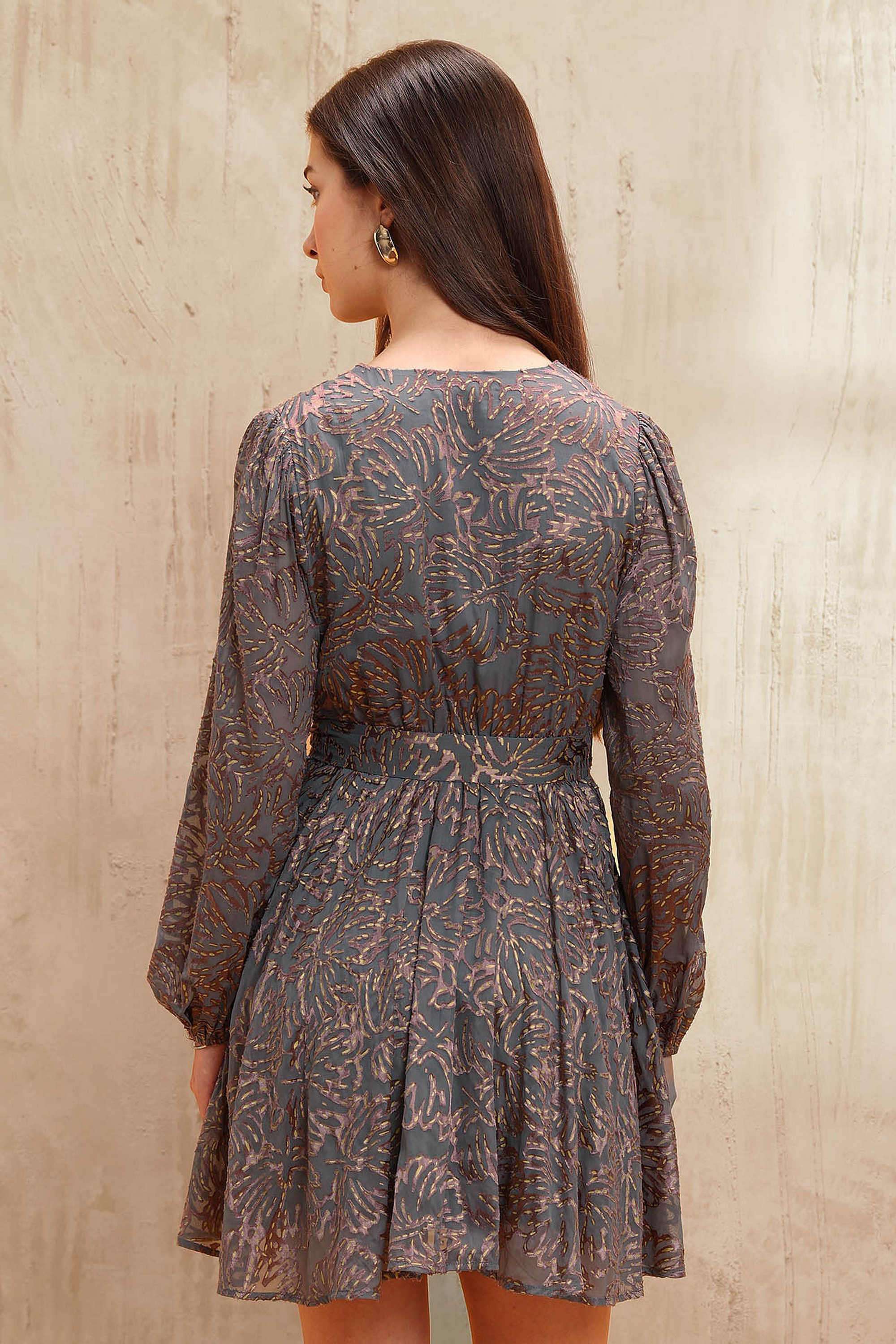 Printed-Viscose-V-Neck-Women-s-Dress