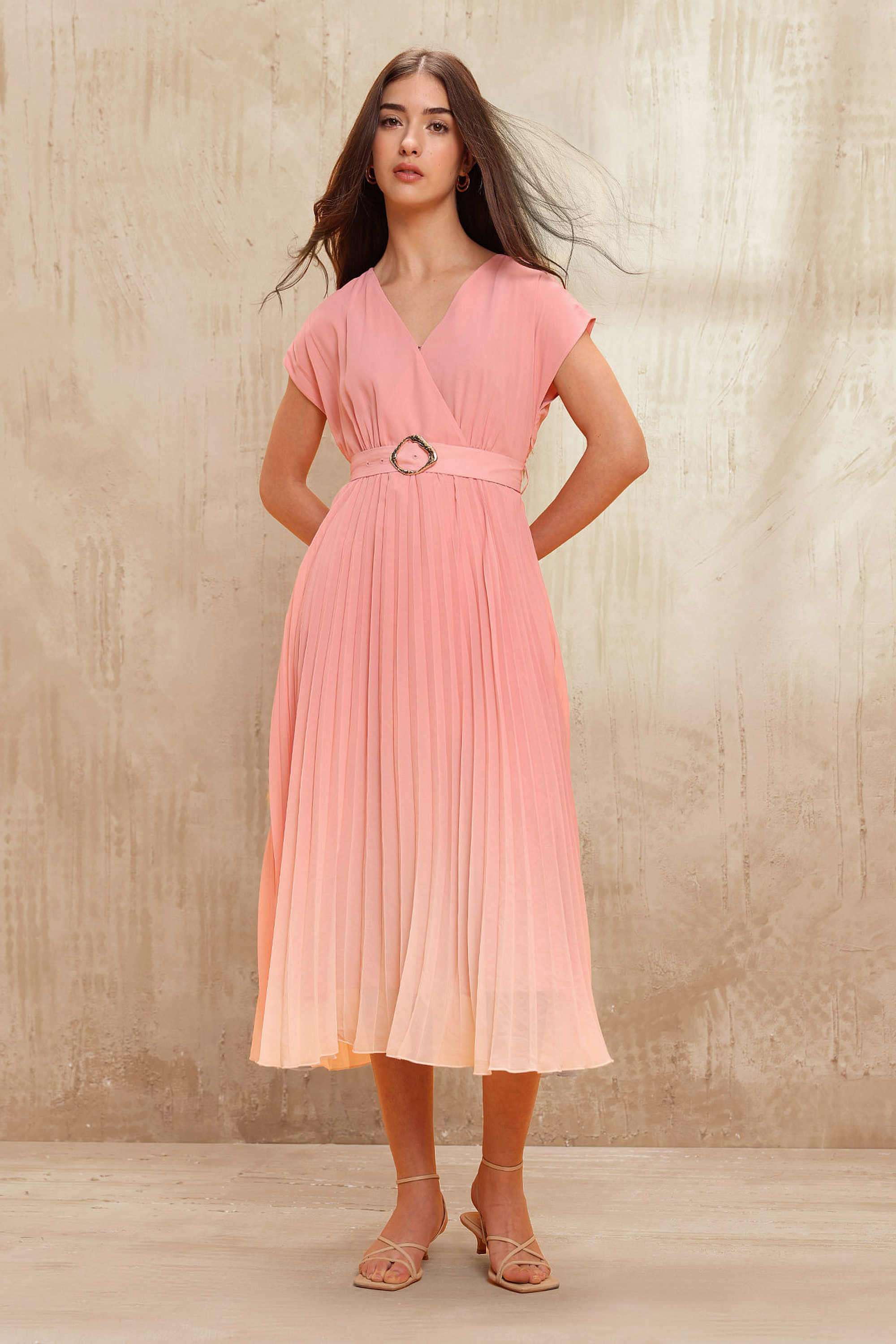 Textured-Polyester-V-Neck-Women-s-Dress