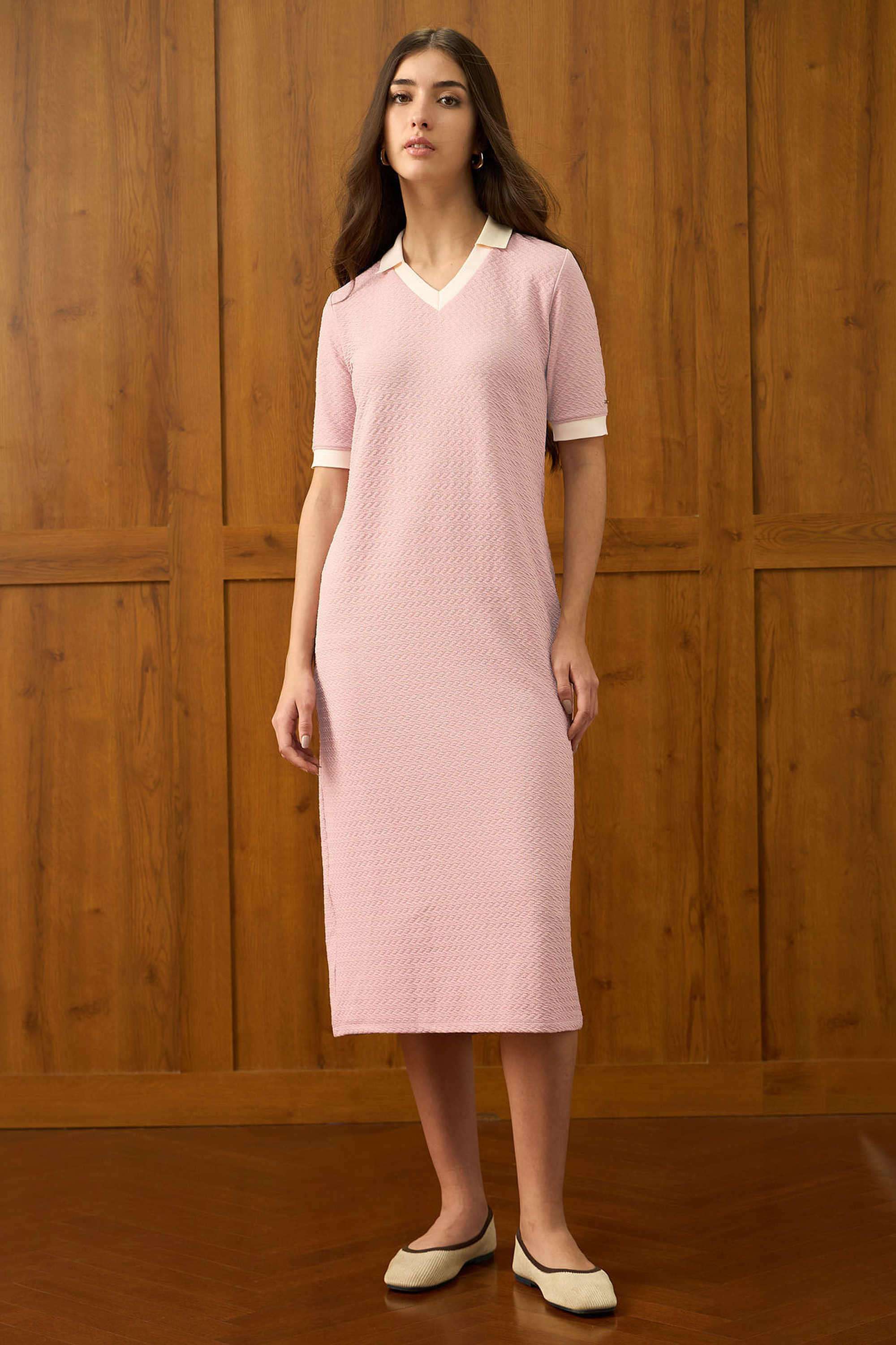 Textured-Polyester-Collared-Women-s-Dress