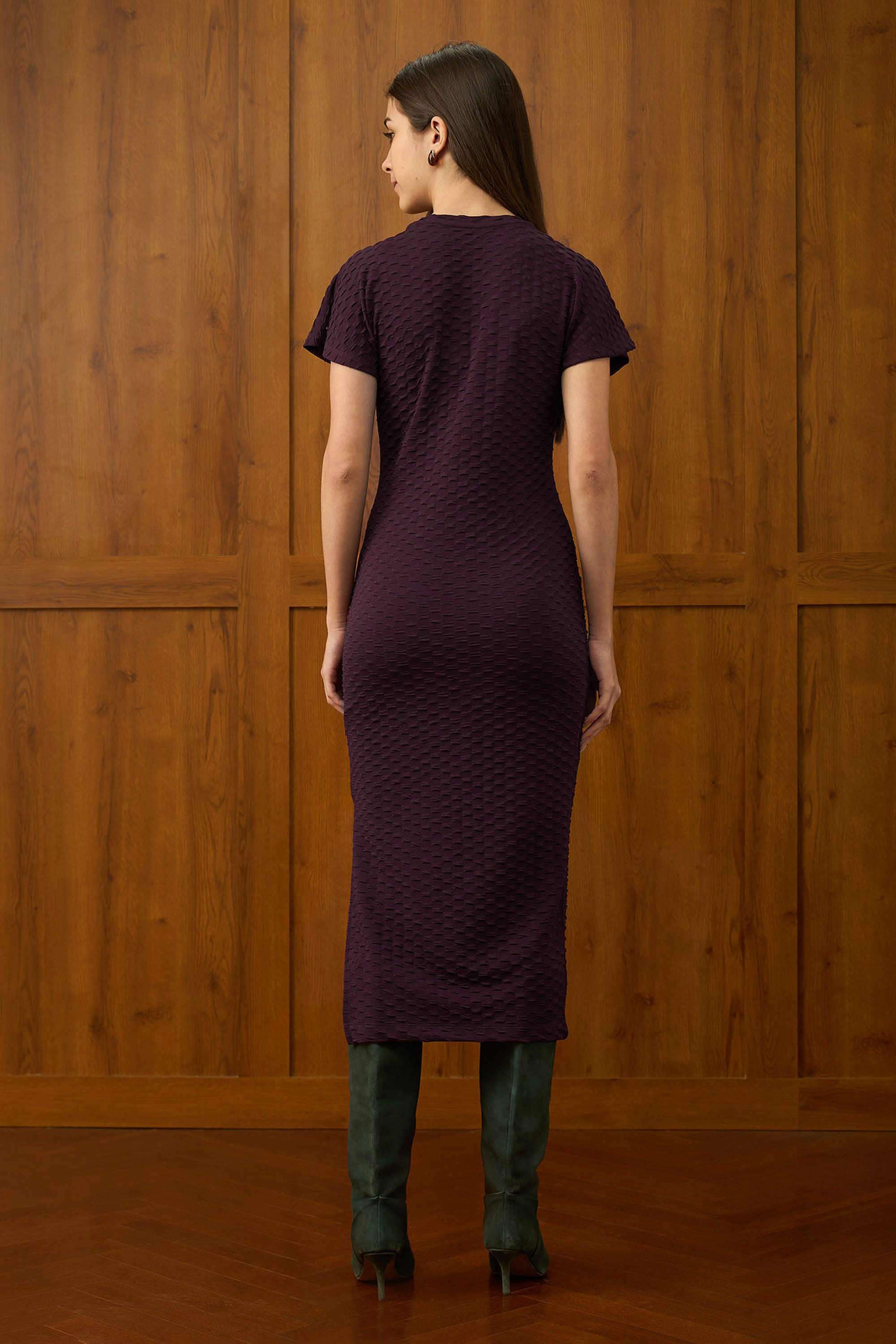 Textured-Polyester-Round-Neck-Women-s-Dress