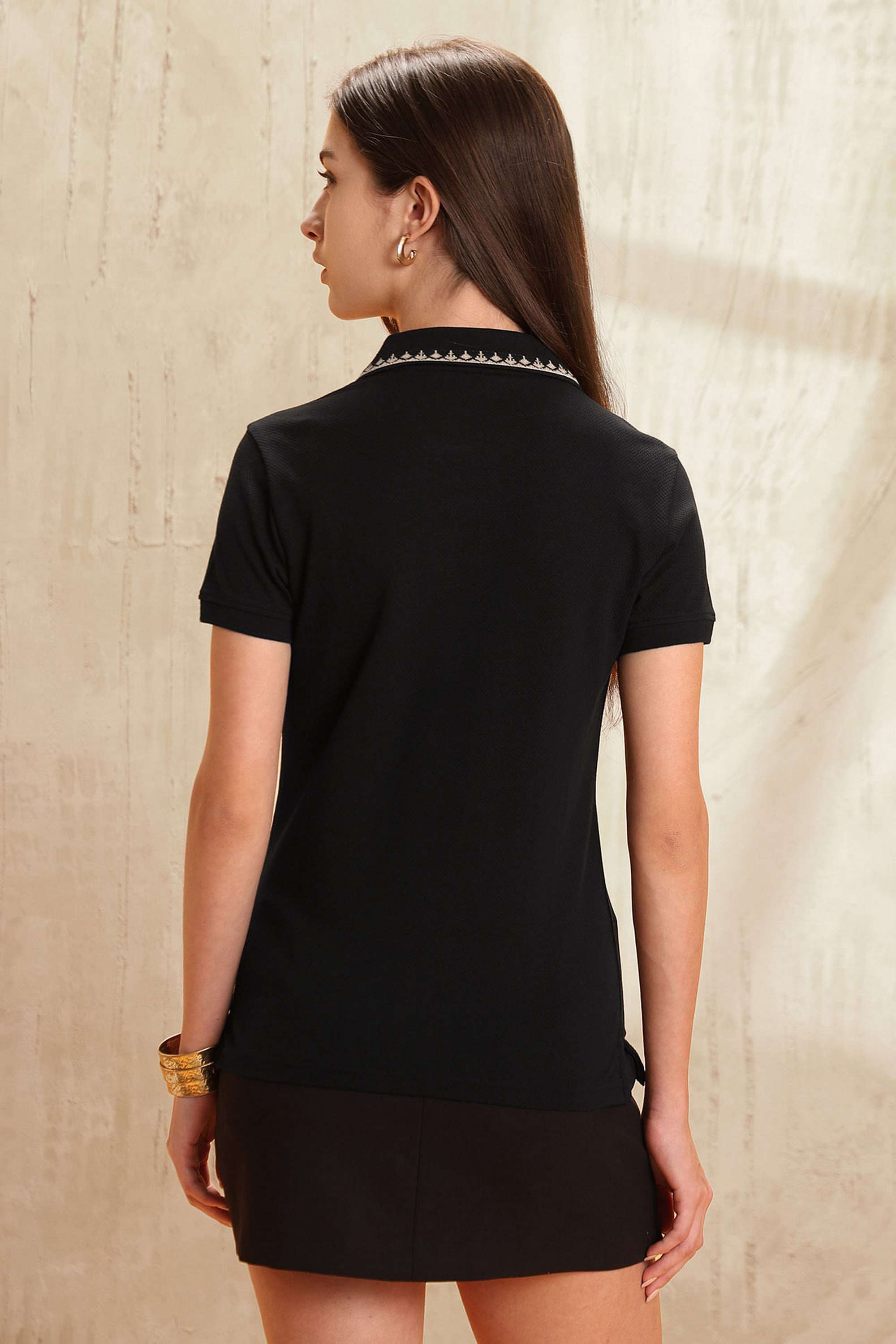 Solid-Cotton-Collared-Women-s-T-Shirt