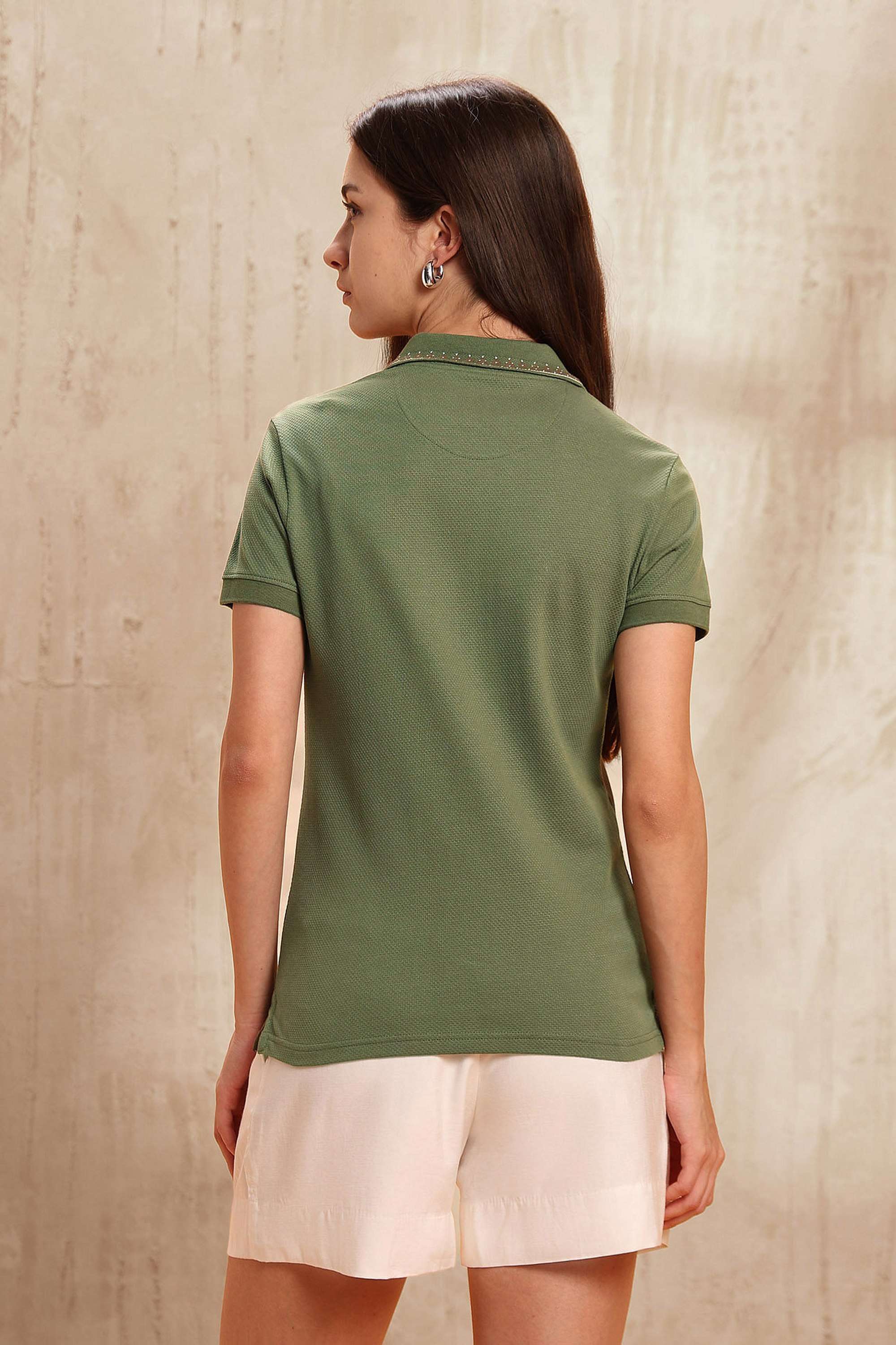 Solid-Cotton-Collared-Women-s-T-Shirt