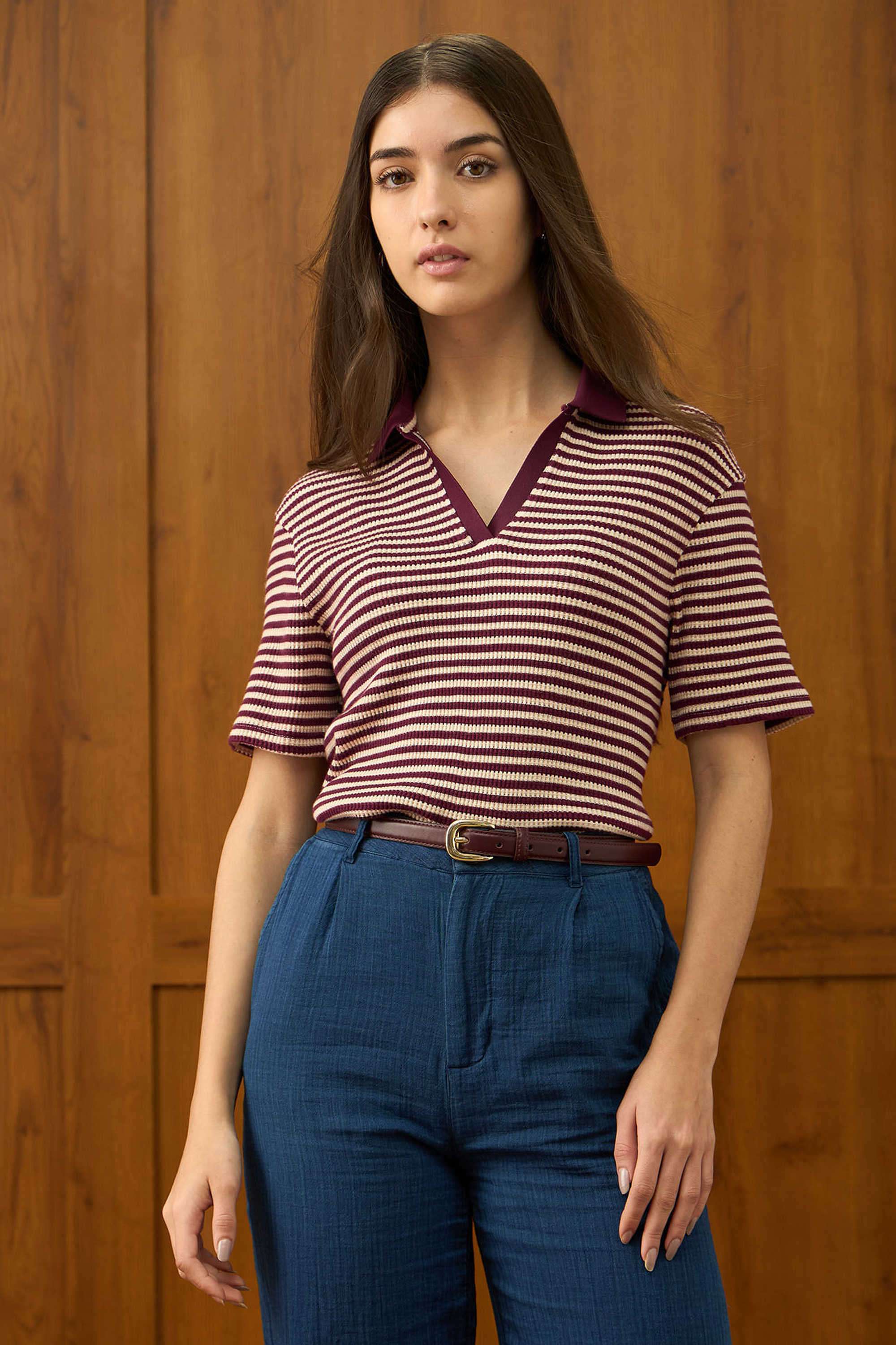 Stripes-Polyester-Women-s-T-Shirt