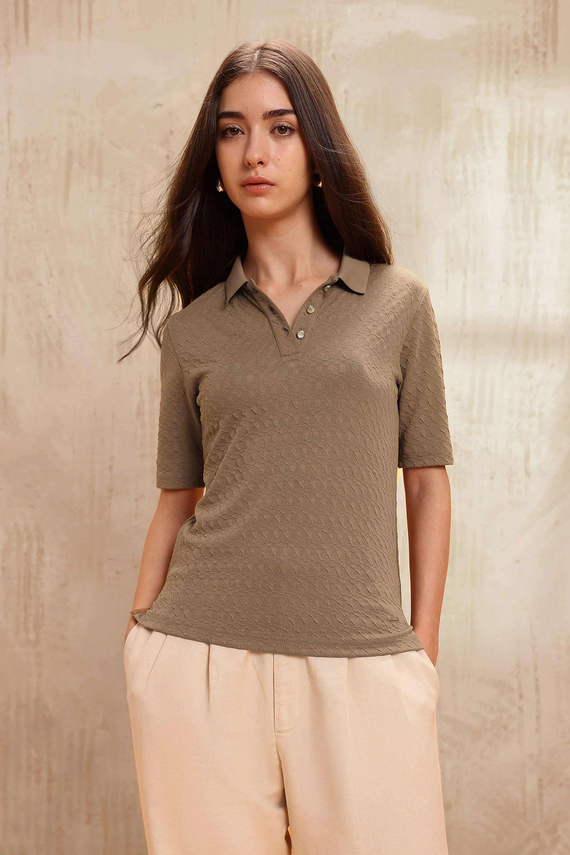 Textured-Polyester-Women-s-T-Shirt