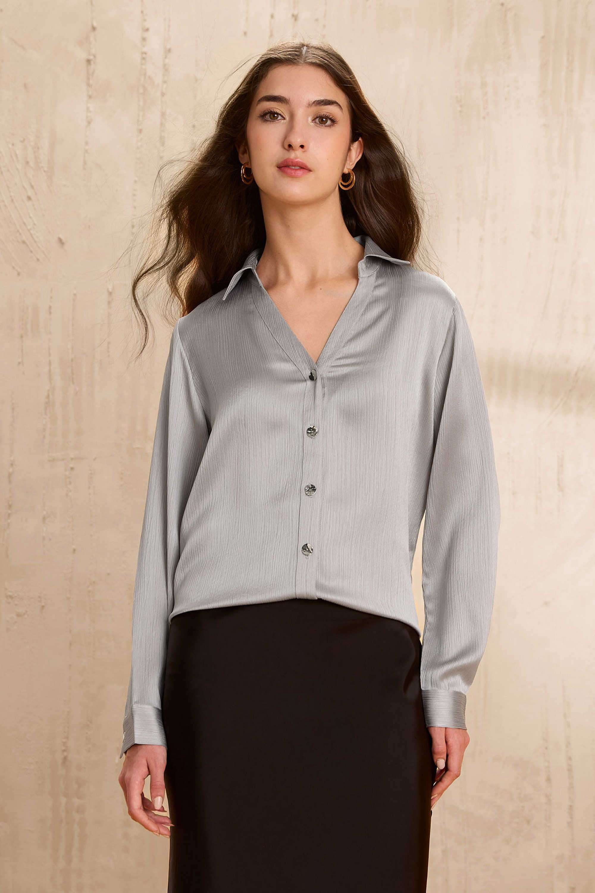 Solid-Polyester-Women-s-Shirt