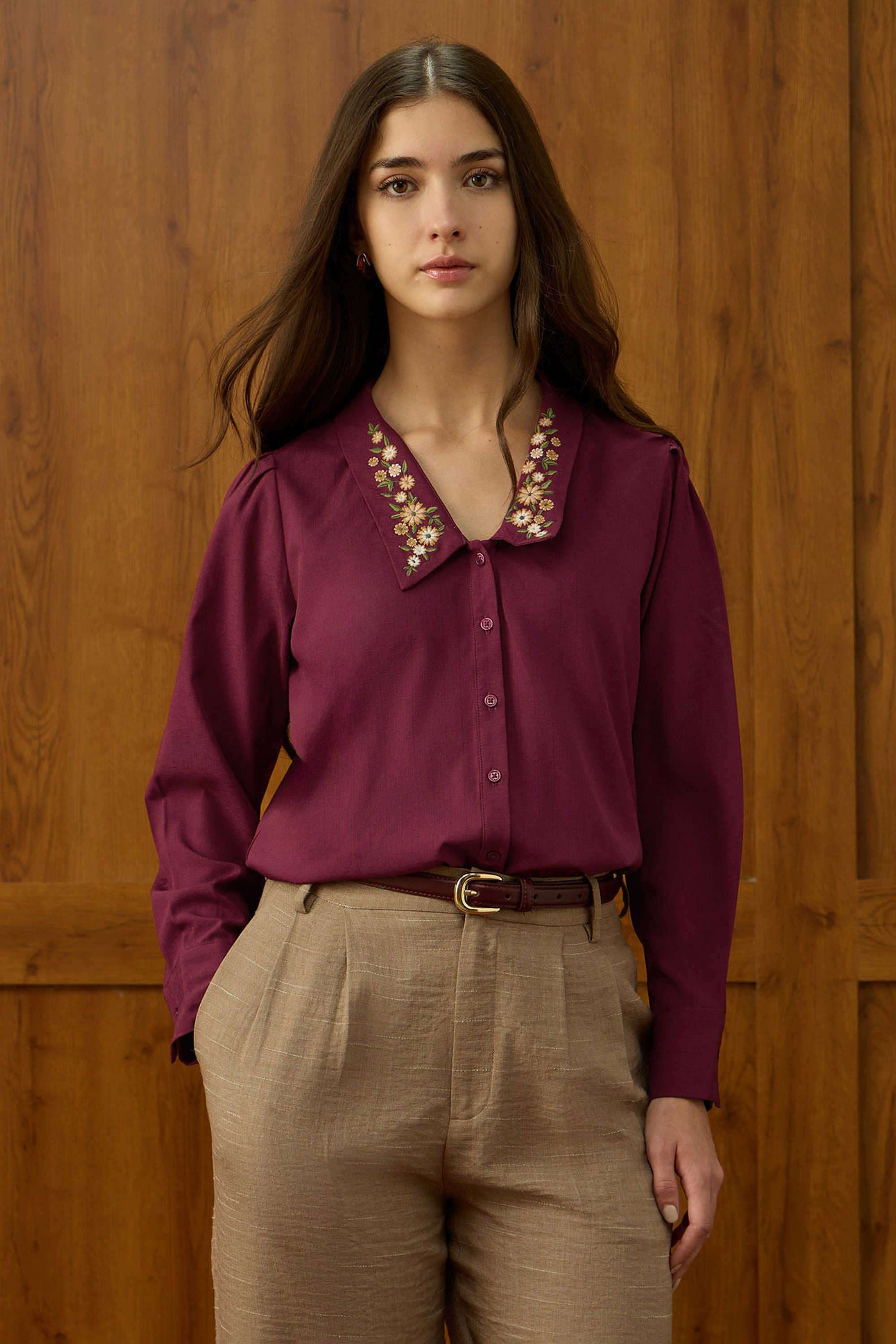 Solid-Polyester-Women-s-Shirt