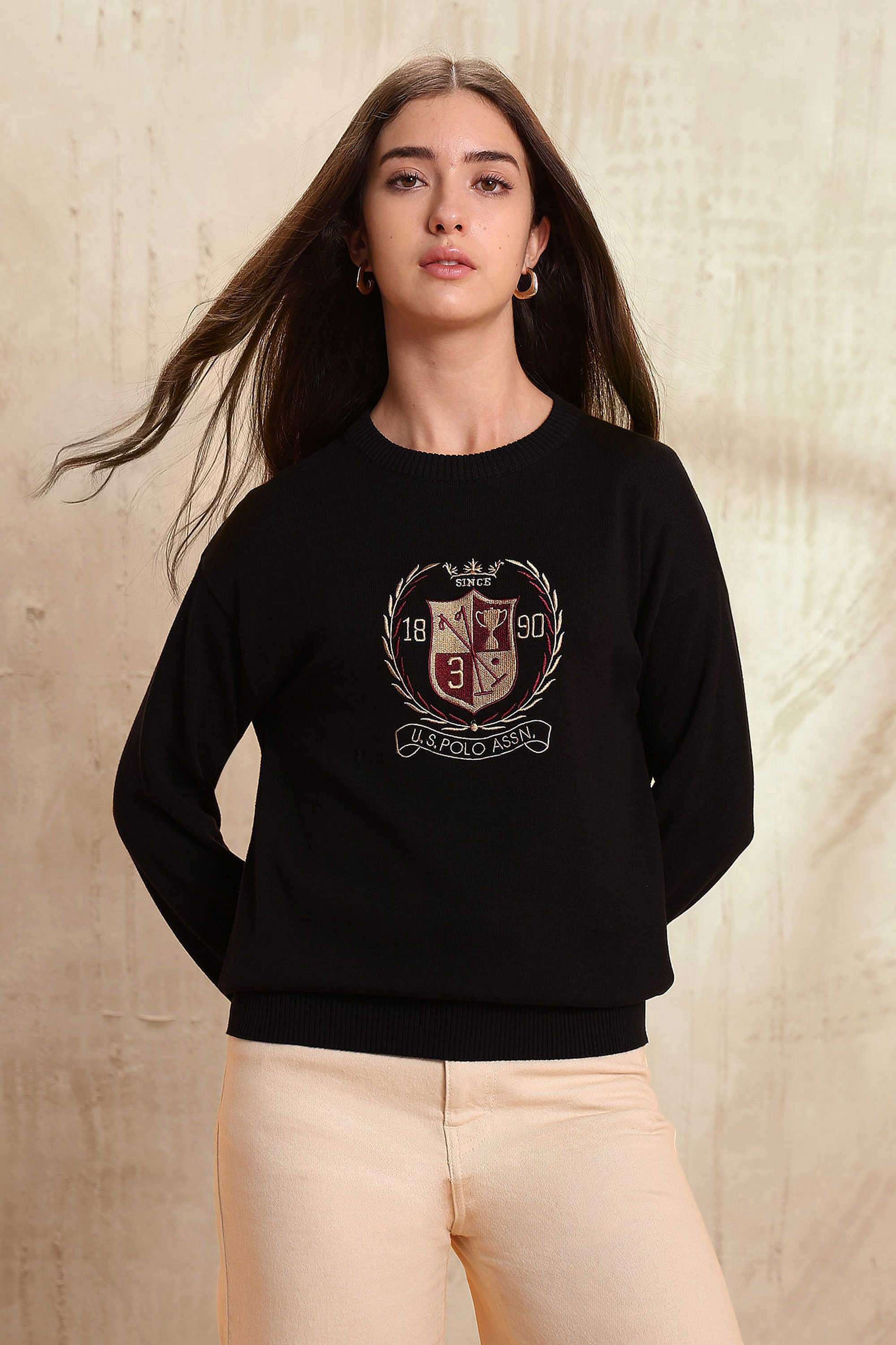 Solid-Cotton-Round-Neck-Women-s-Sweater