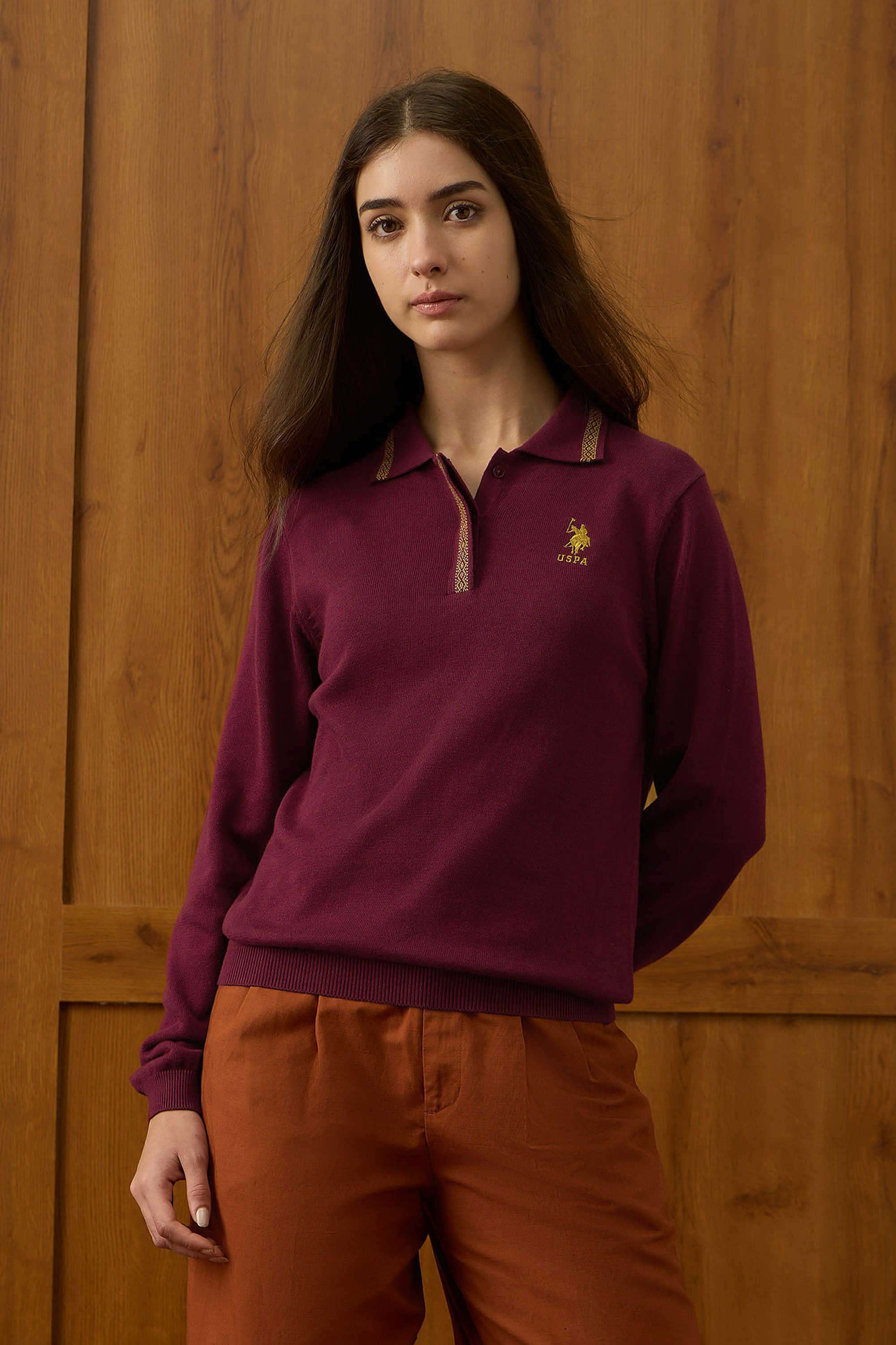 Solid-Cotton-Collared-Women-s-Sweater