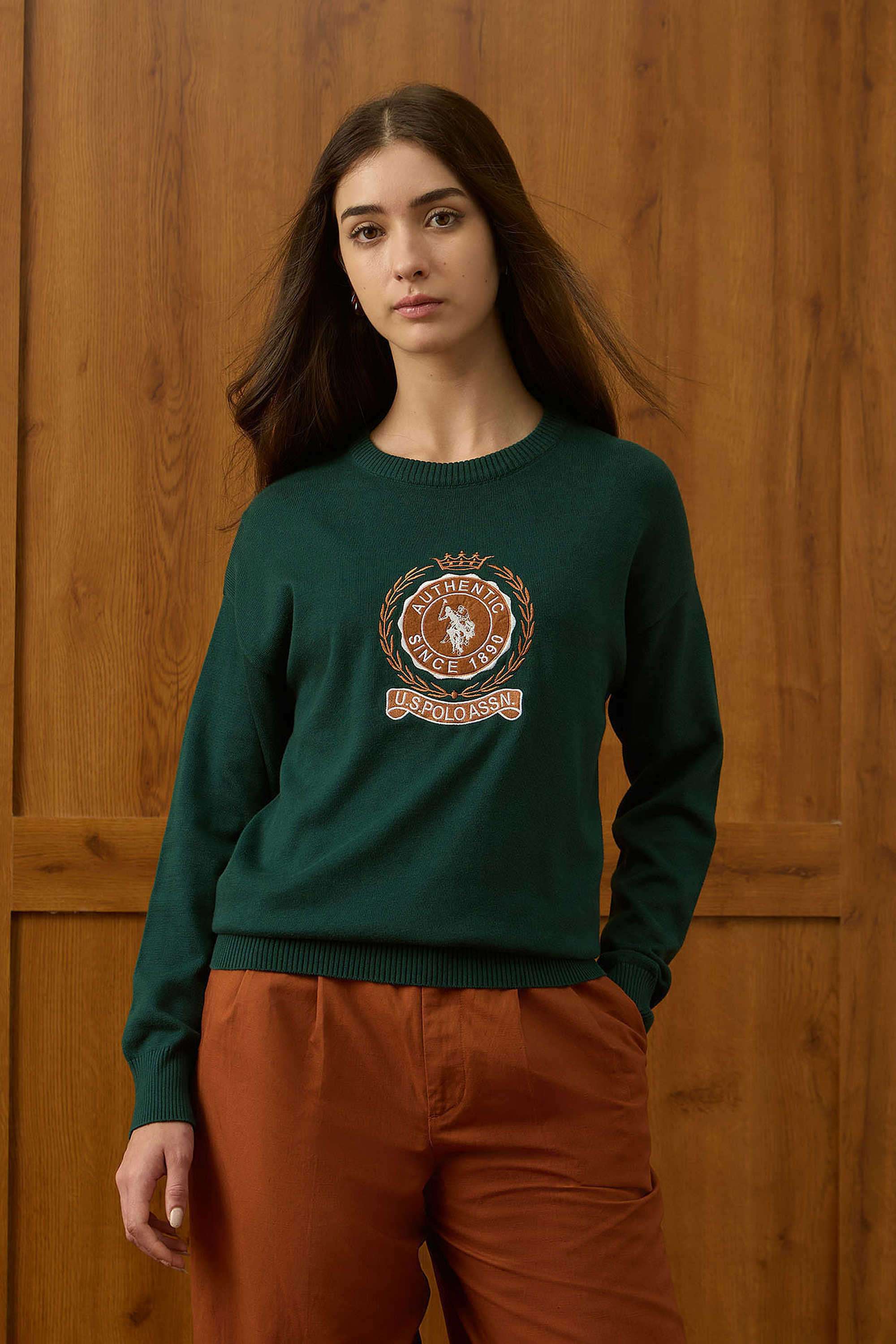 Solid-Cotton-Round-Neck-Women-s-Sweater