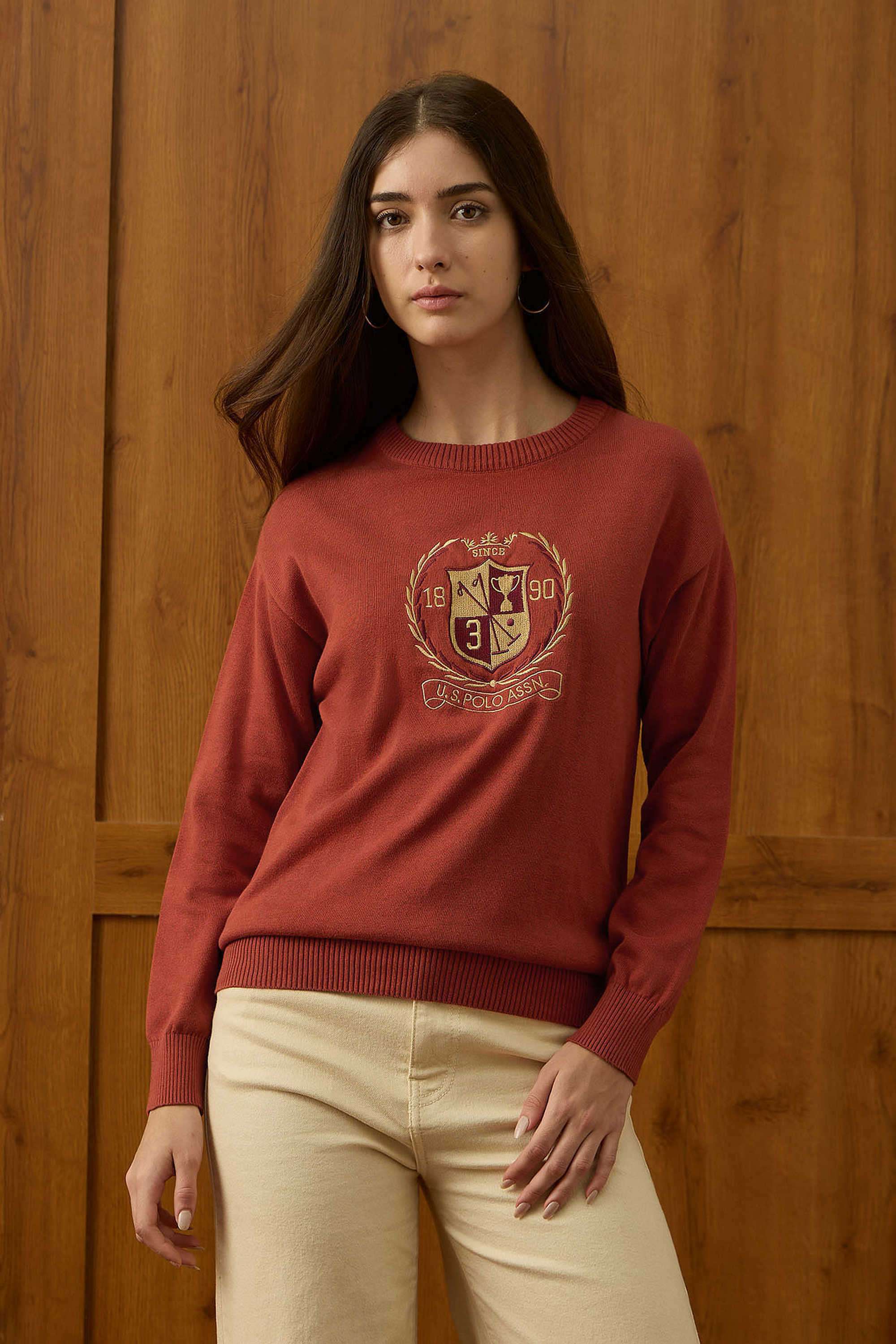 Solid-Cotton-Round-Neck-Women-s-Sweater