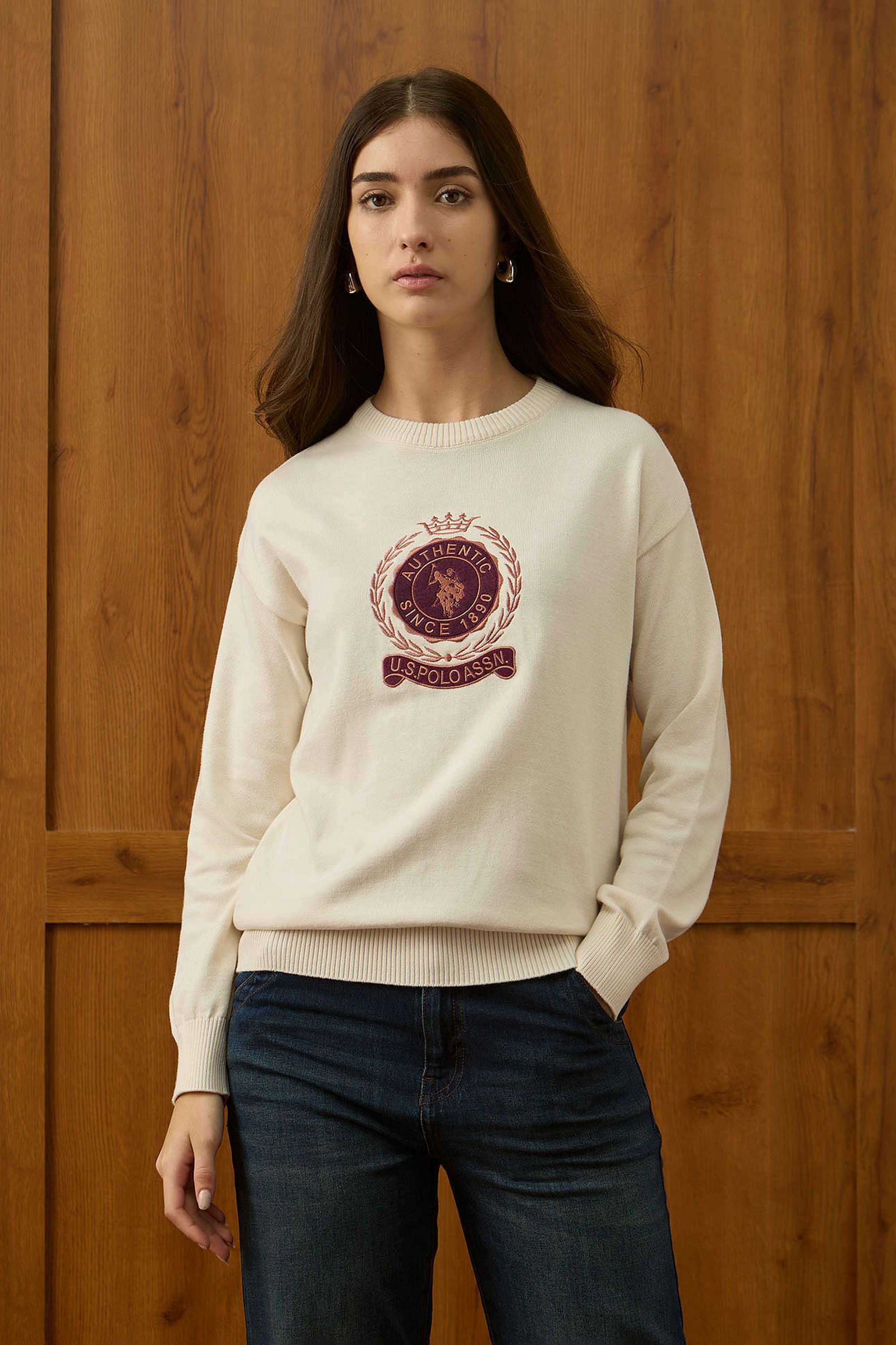 Solid-Cotton-Round-Neck-Women-s-Sweater