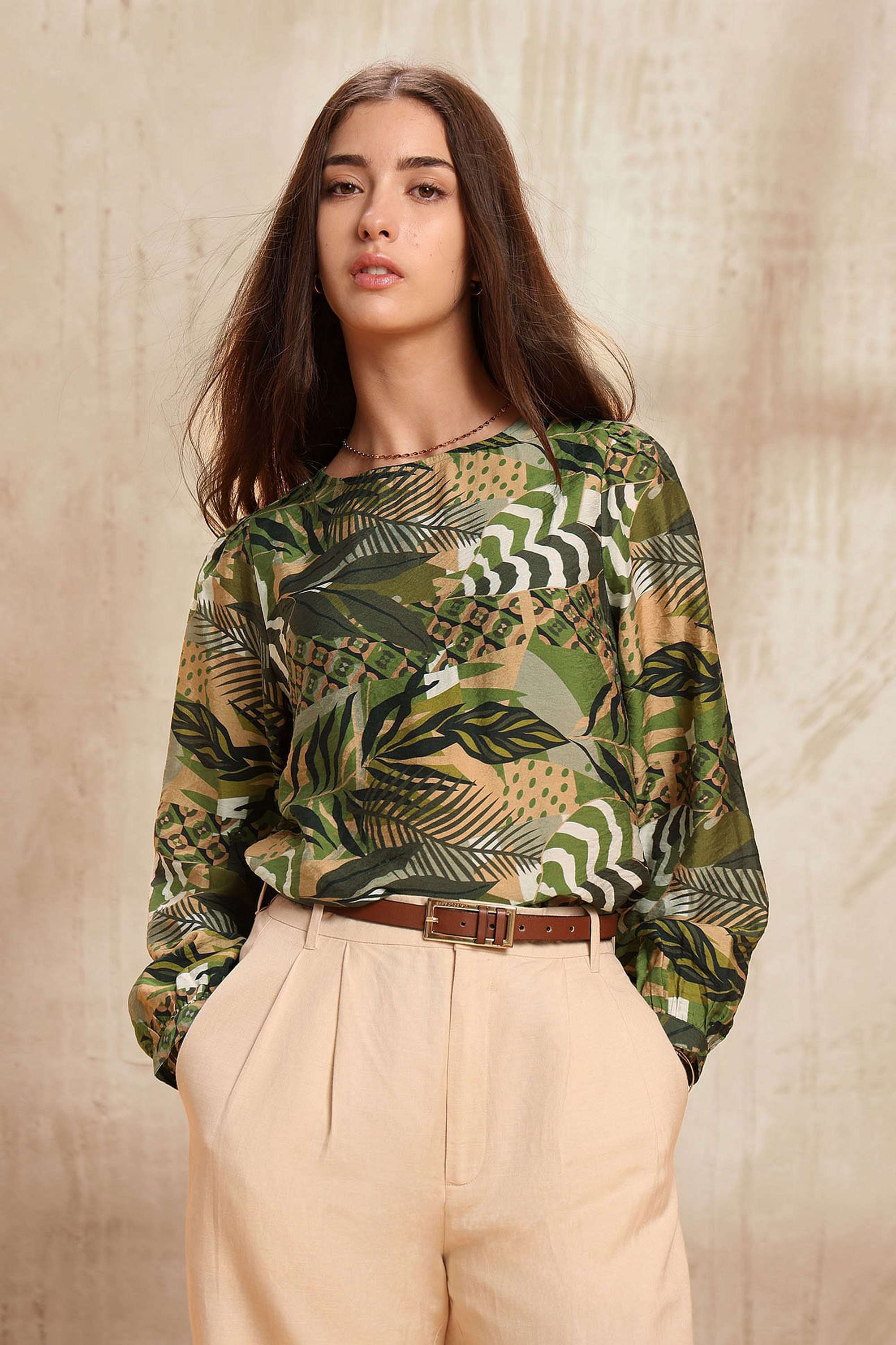 Printed-Viscose-Round-Neck-Women-s-Top