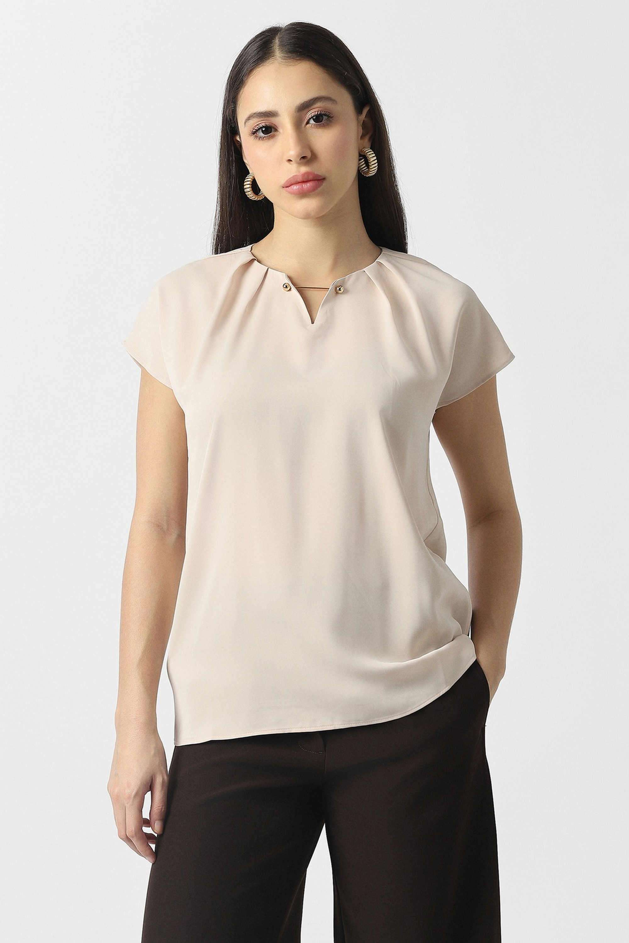 Solid-Blended-Fabric-Women-s-Top