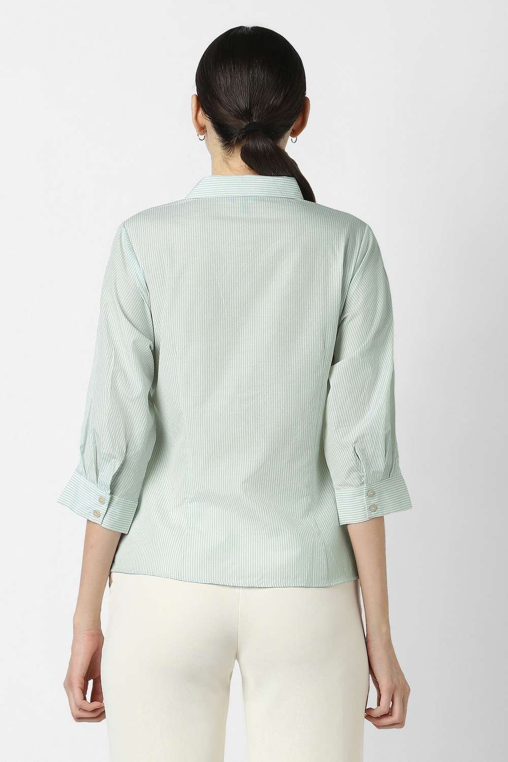 Stripes-Polyester-Women-Formal-Wear-Shirt