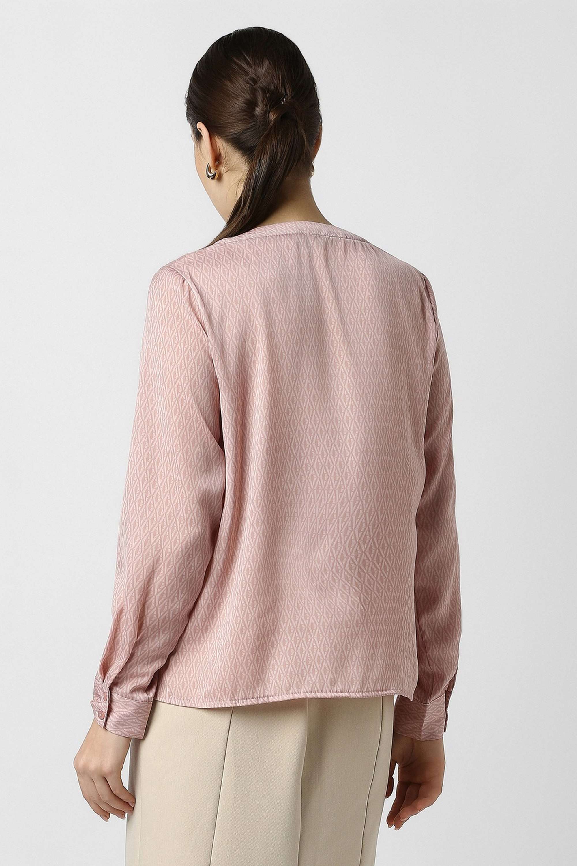 Geometric-Print-Polyester-Women-s-Formal-Wear-Shirt