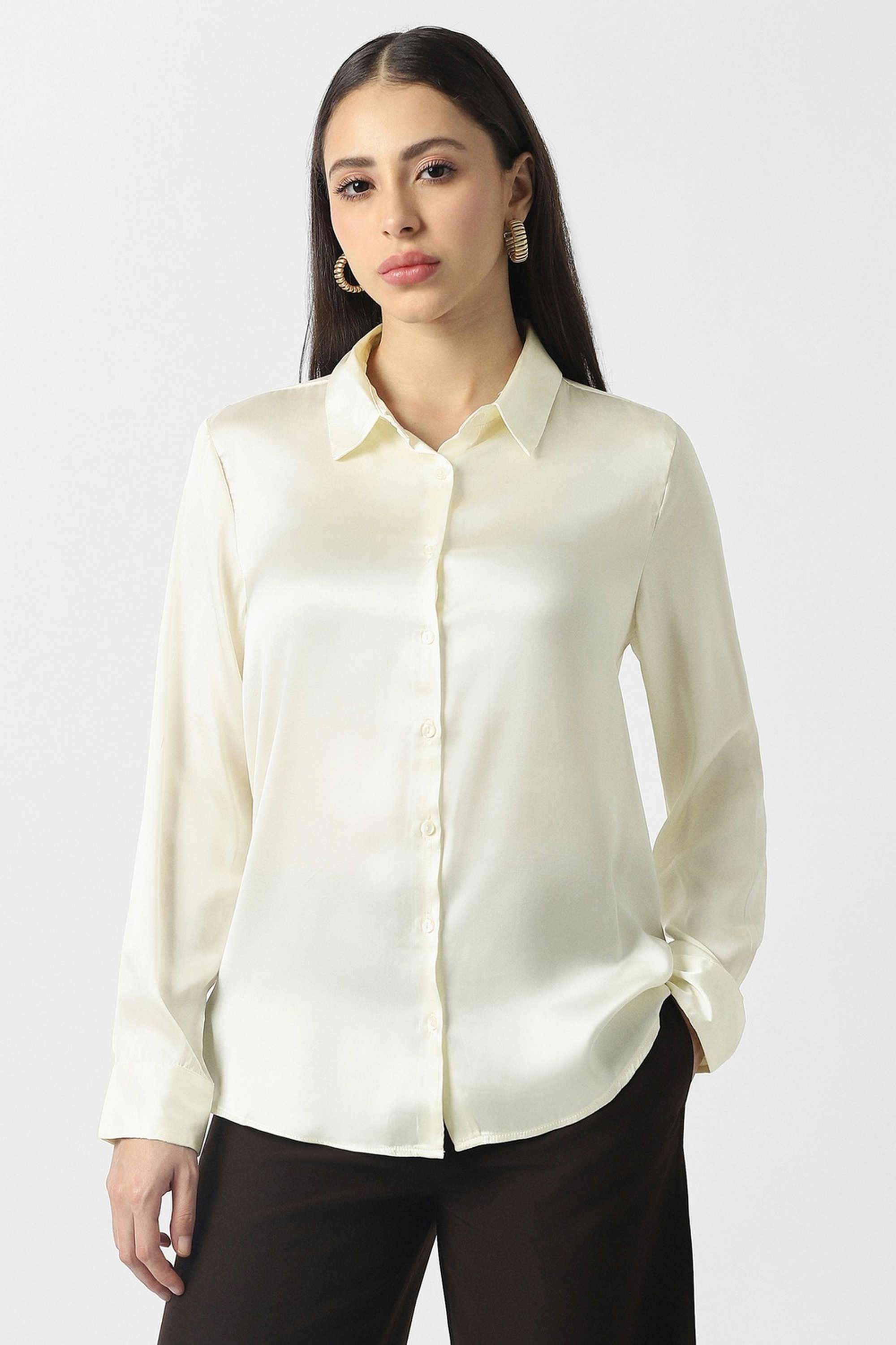 Solid-Blended-Fabric-Women-s-Shirt