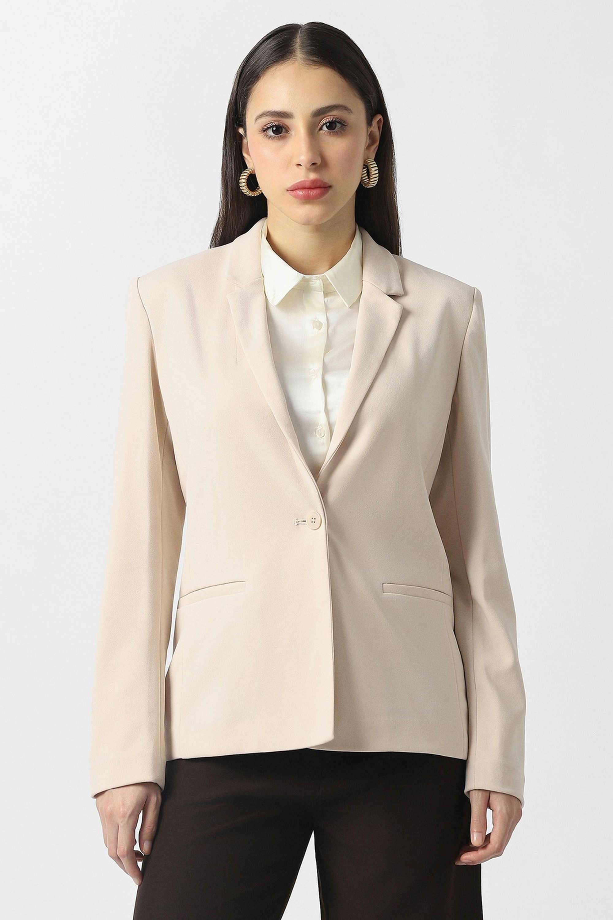 Solid-Blended-Fabric-Women-s-Blazer