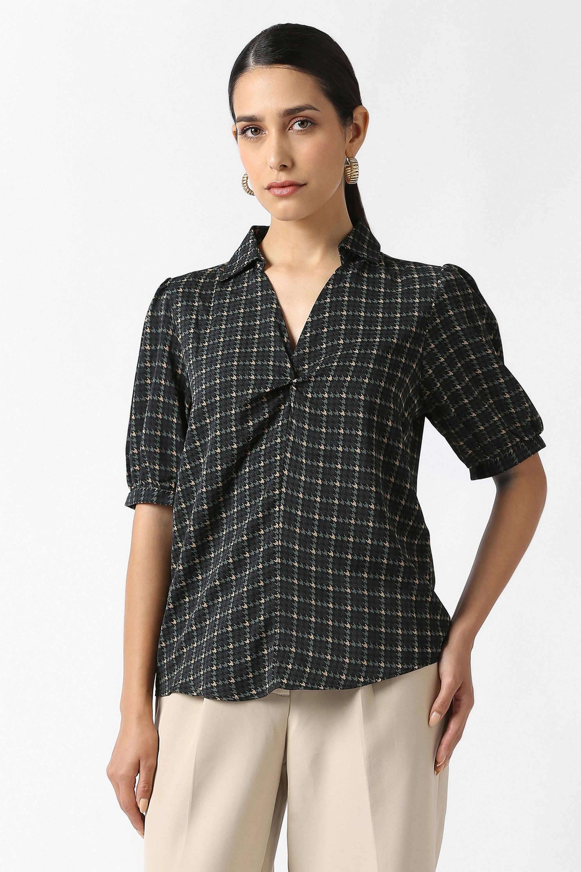 Solid-Blended-Fabric-Women-s-Top