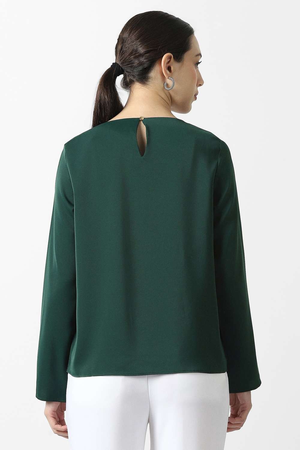 Solid-Polyester-Round-Neck-Women-s-Top