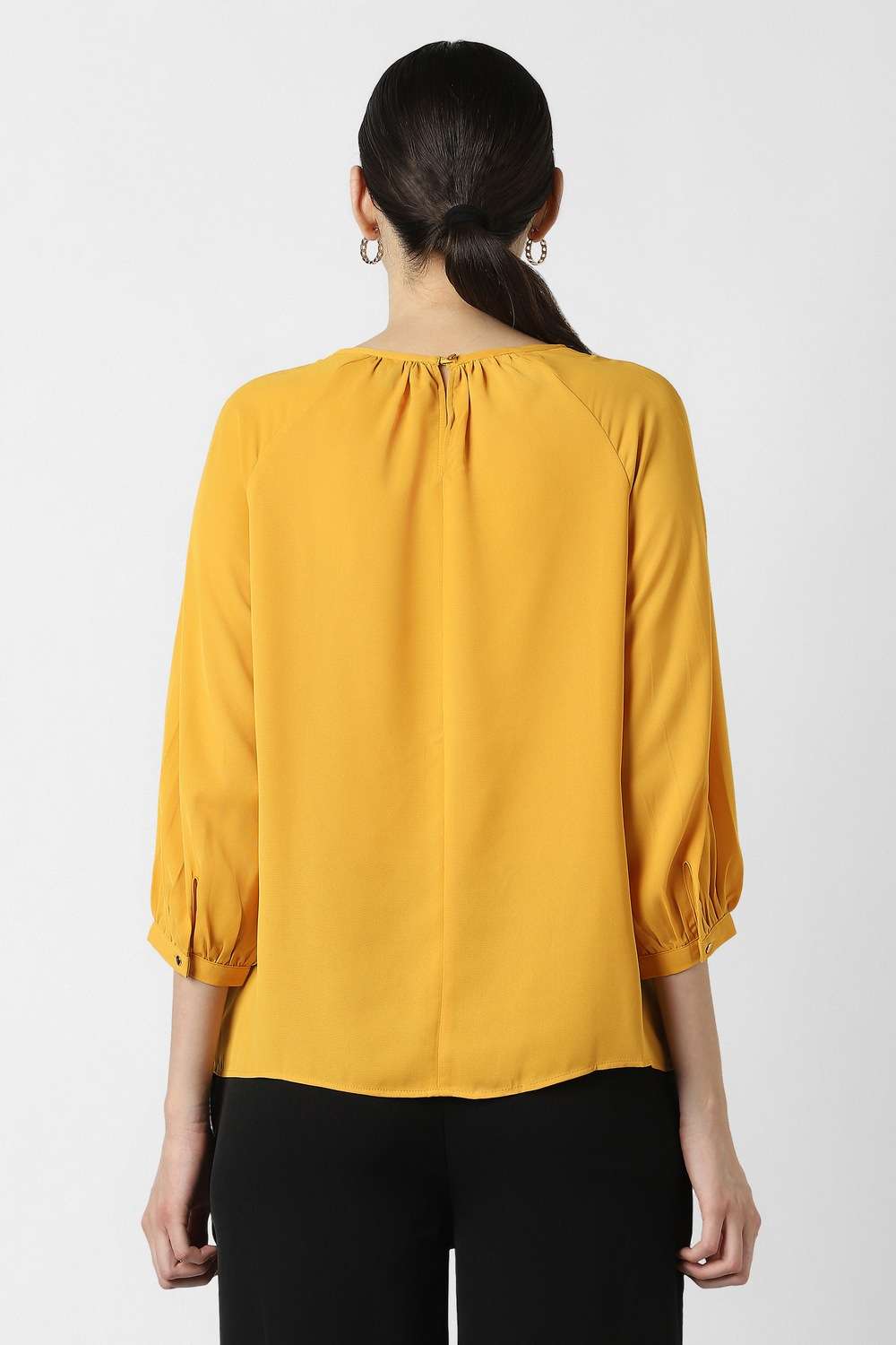 Solid-Polyester-Round-Neck-Women-s-Top