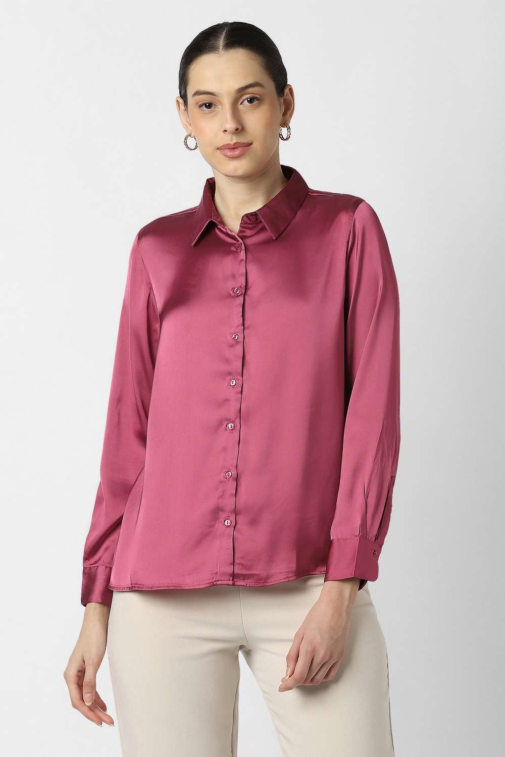 Solid-Polyester-Regular-Fit-Women-s-Shirt