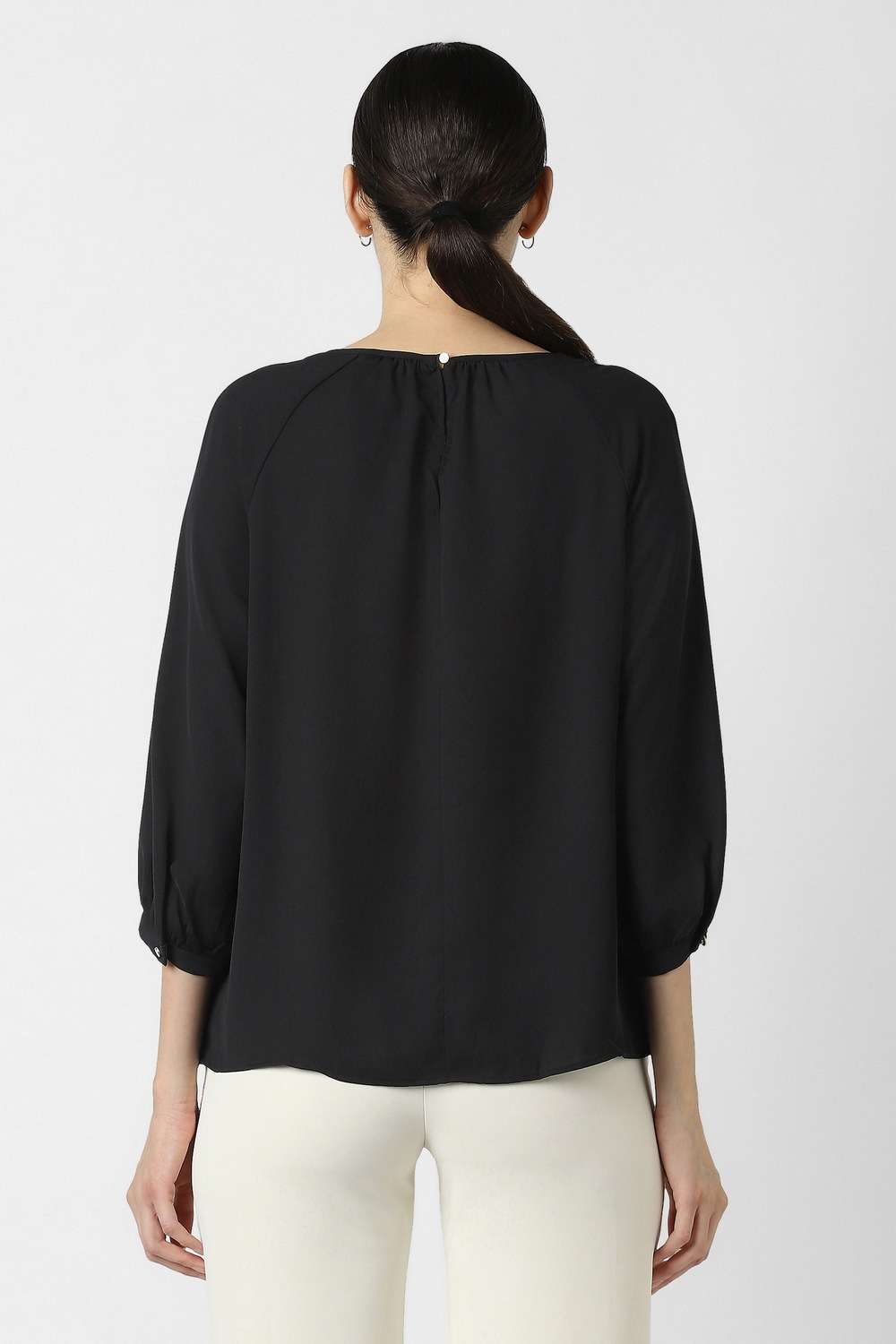 Solid-Polyester-Round-Neck-Women-s-Top