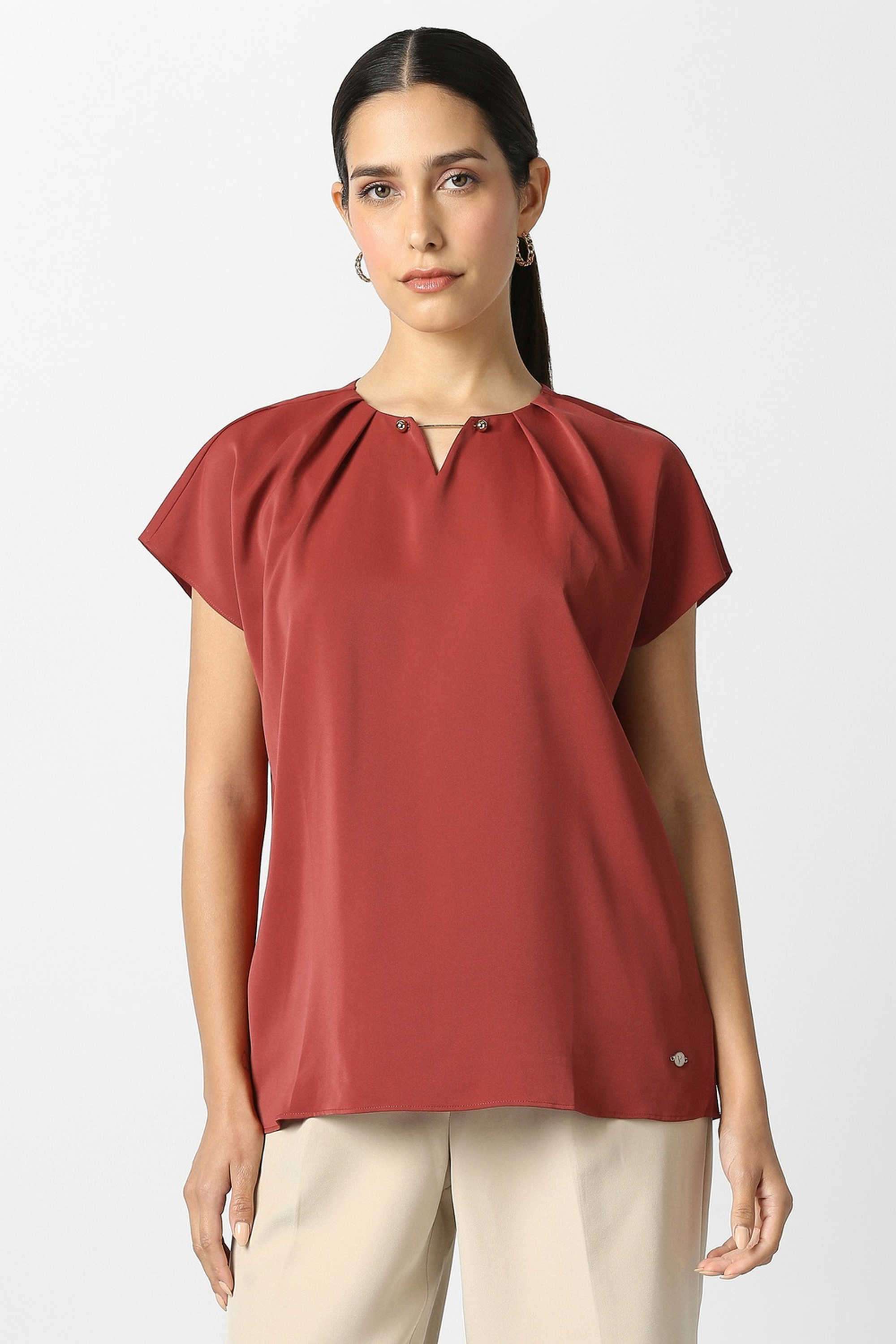 Solid-Polyester-Regular-Fit-Women-s-Top
