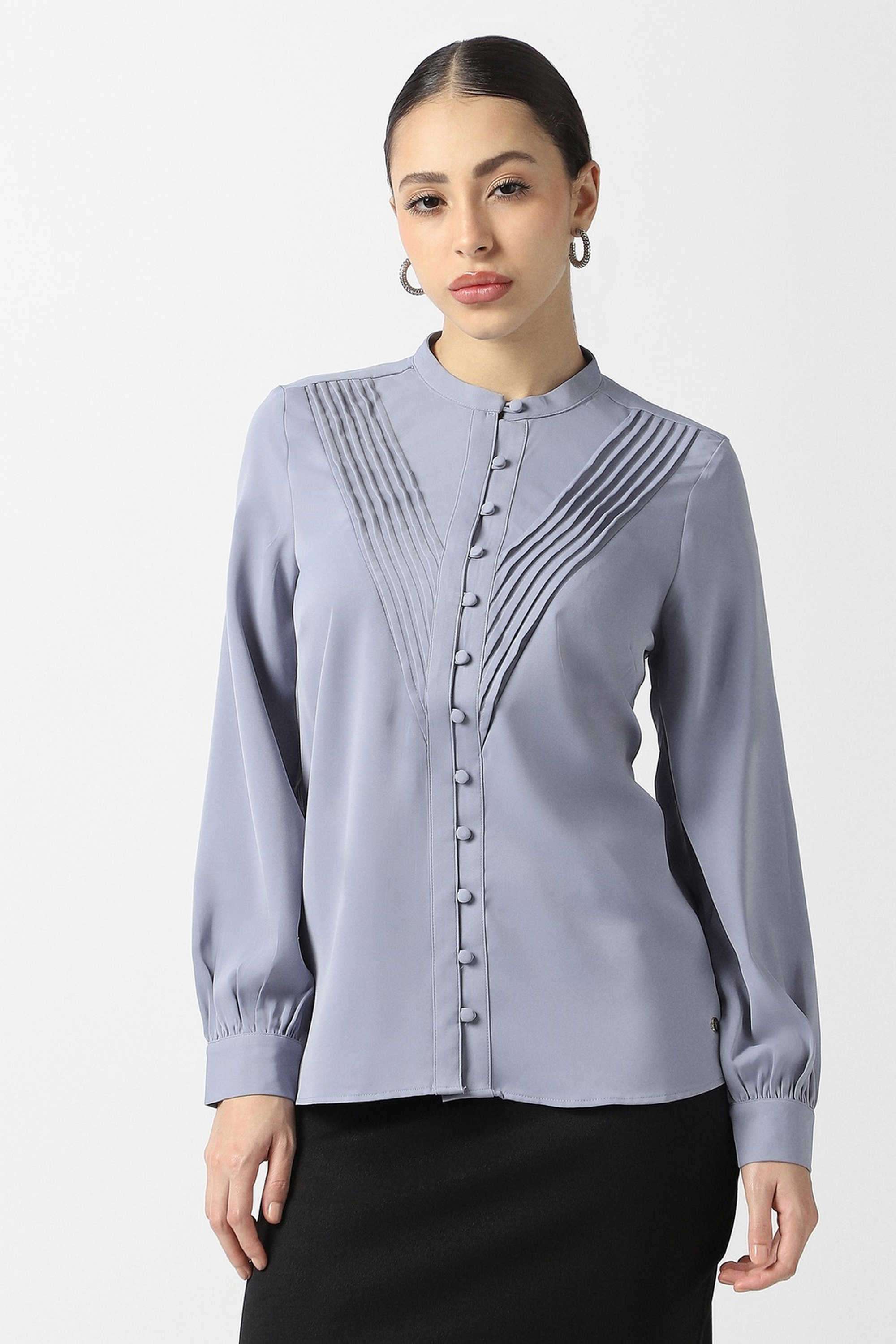 Solid-Polyester-Regular-Fit-Women-s-Shirt