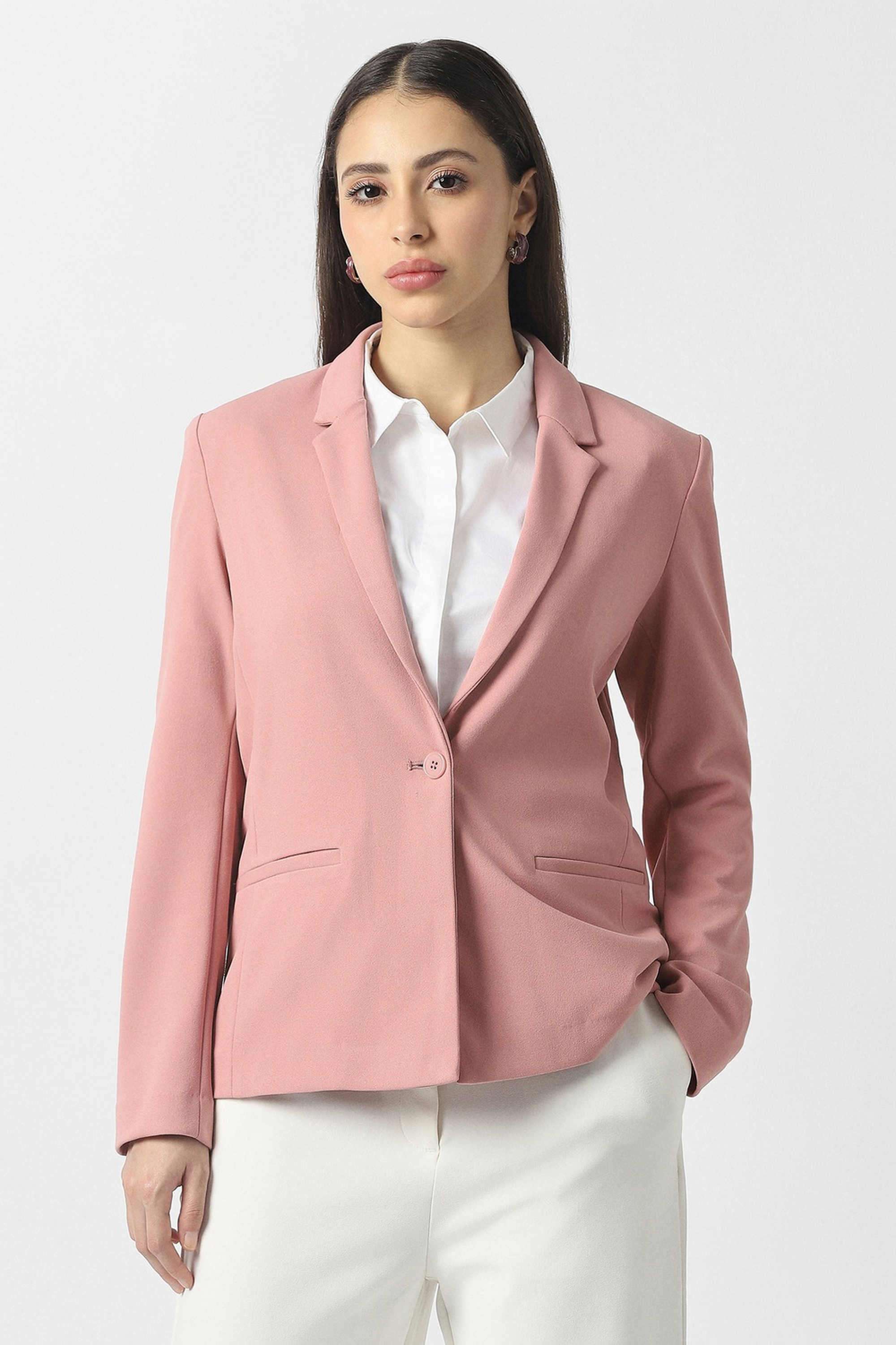 Solid-Blended-Fabric-Women-s-Blazer