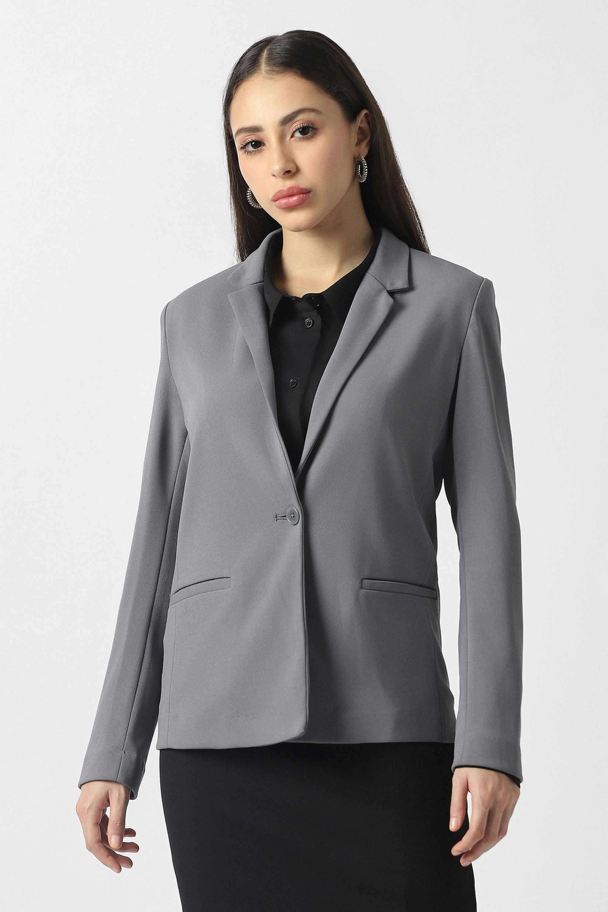 Solid-Blended-Fabric-Women-s-Blazer