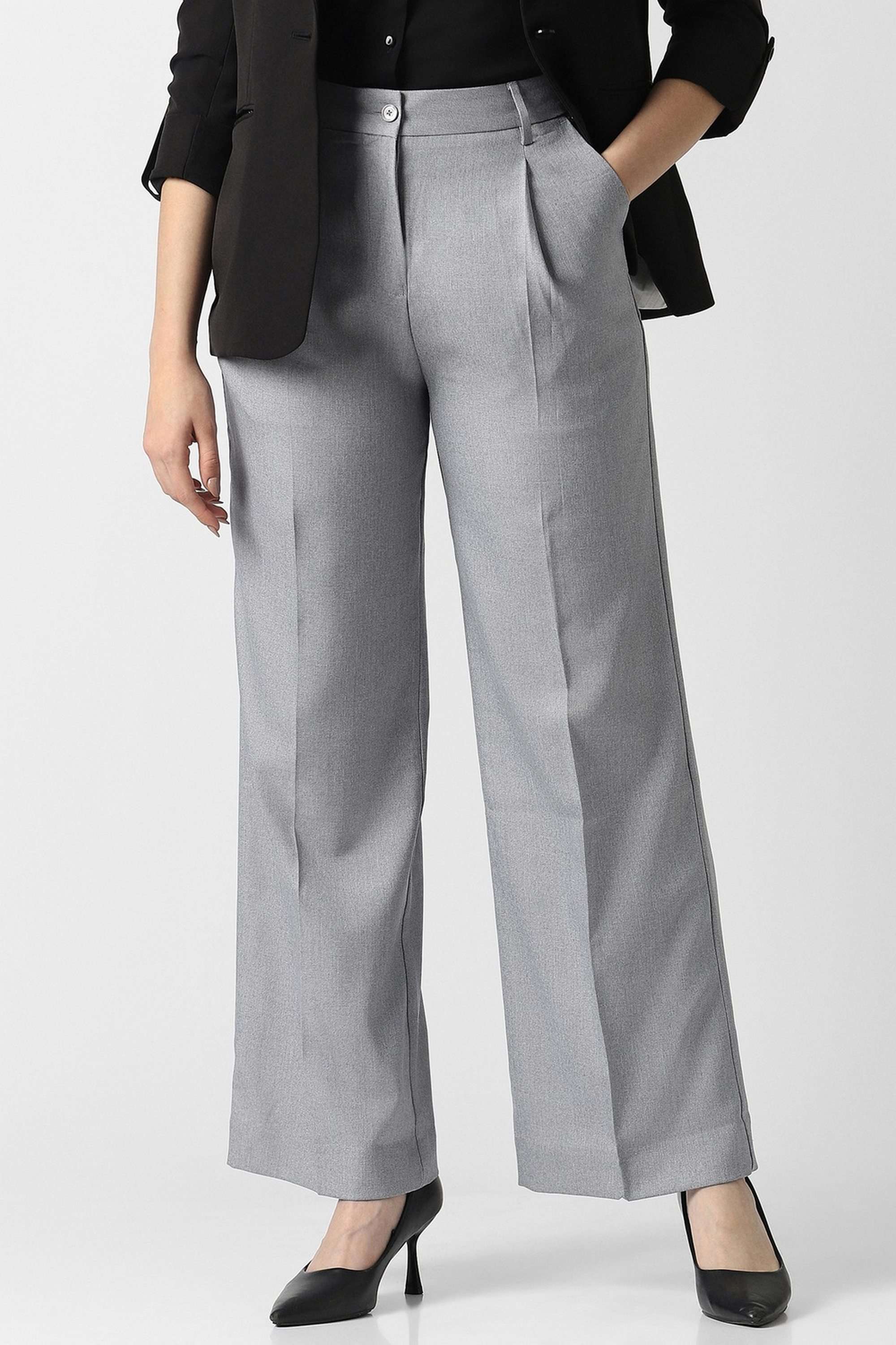 Solid-Regular-Fit-Blended-Fabric-Women-s-Casual-Wear-Trousers