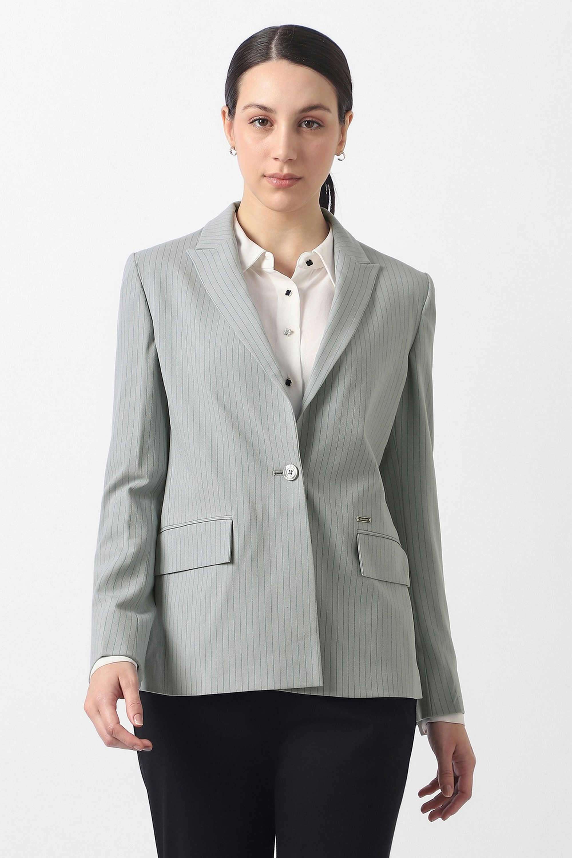 Solid-Blended-Fabric-Women-s-Blazer