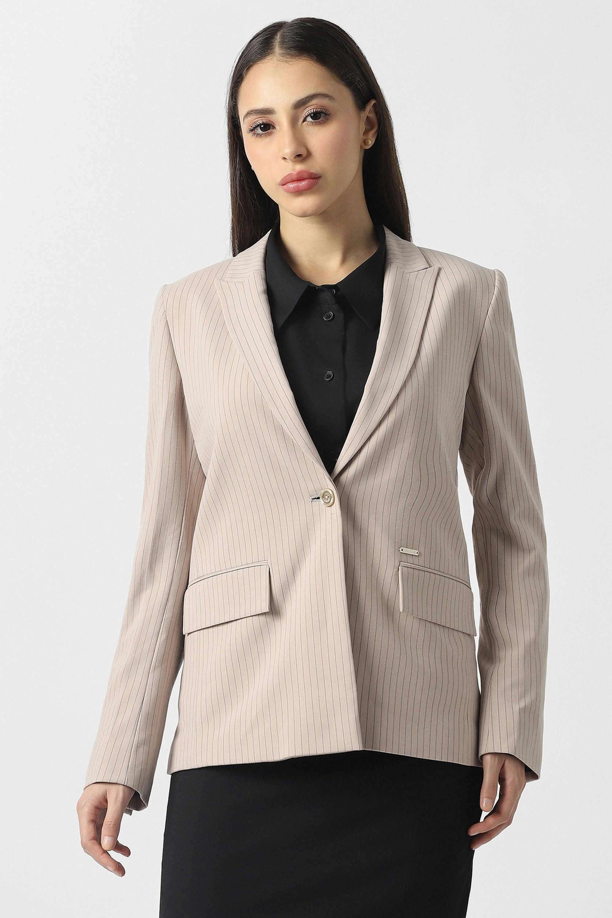 Solid-Blended-Fabric-Women-s-Blazer