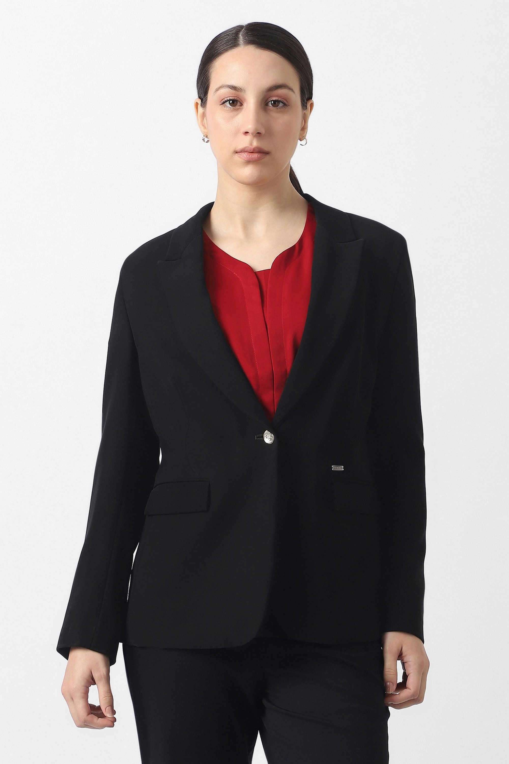 Solid-Blended-Fabric-Women-s-Blazer