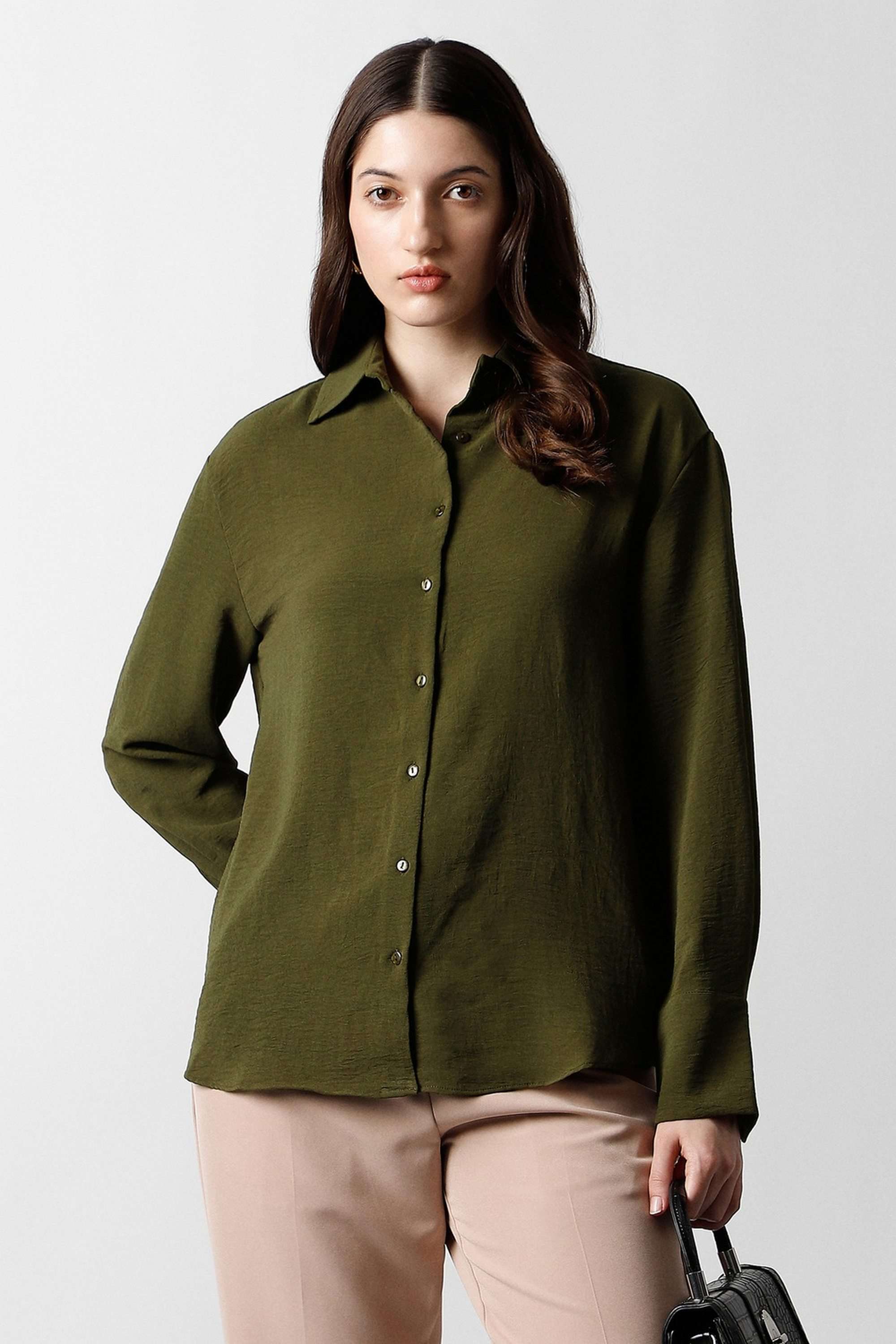 Solid-Blended-Fabric-Women-s-Shirt