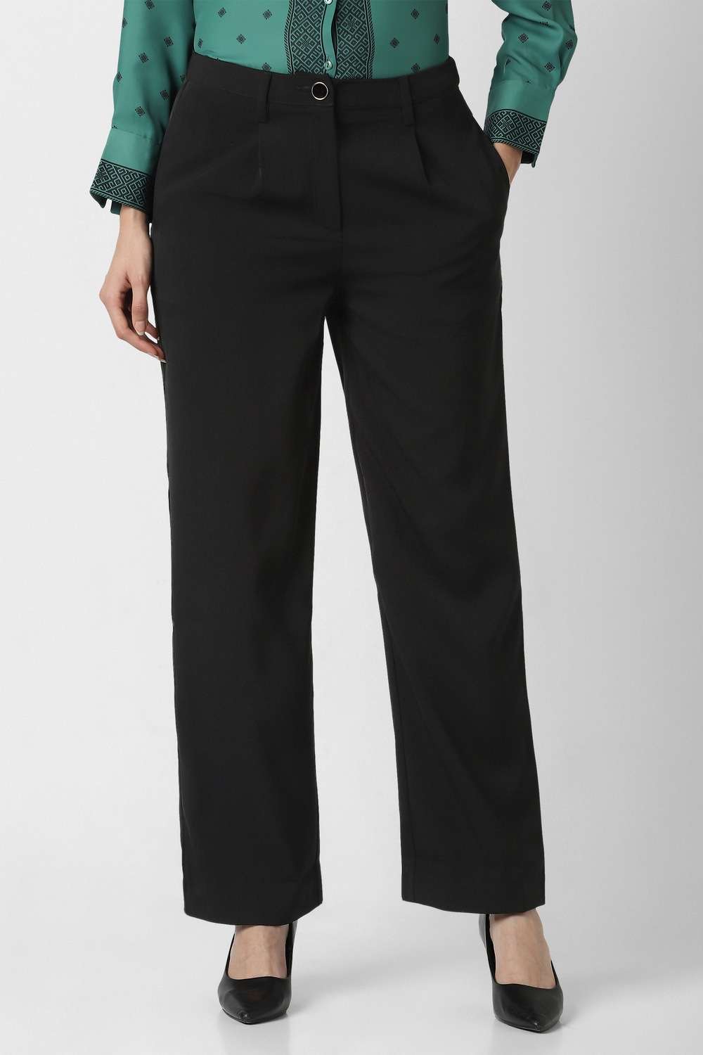 Solid-Polyester-Regular-Fit-Women-s-Trousers